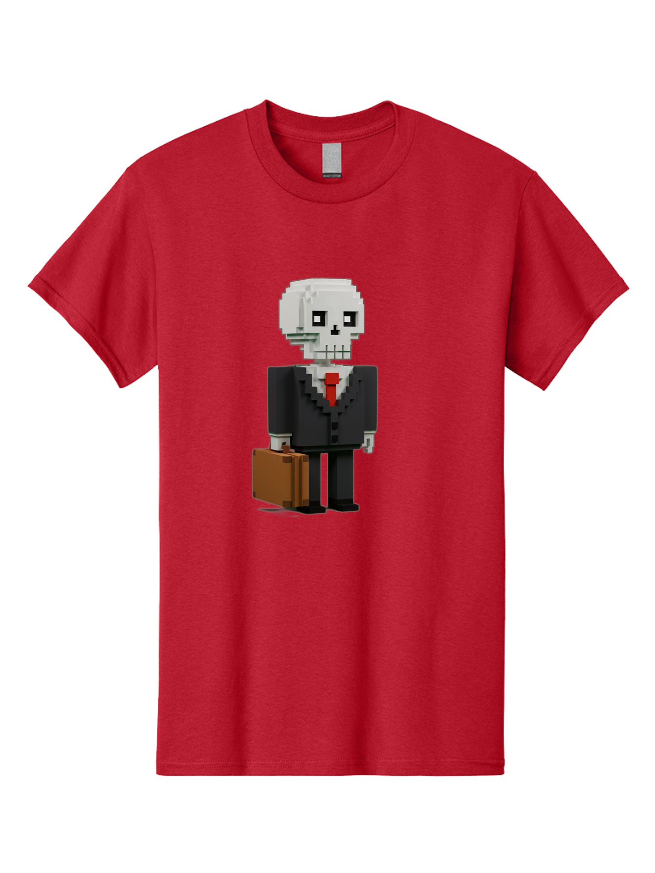 Pixel-Skull-Businessman Men'S Graphic Tee, 100% Cotton, Comfortable Casual Summer Wear, Machine Washable, Pixel Art Skeleton, Skull Character, Business Attire, Black Suit, Red Tie, Briefcase, Video Game Style, Cartoon Character, Bad443 14