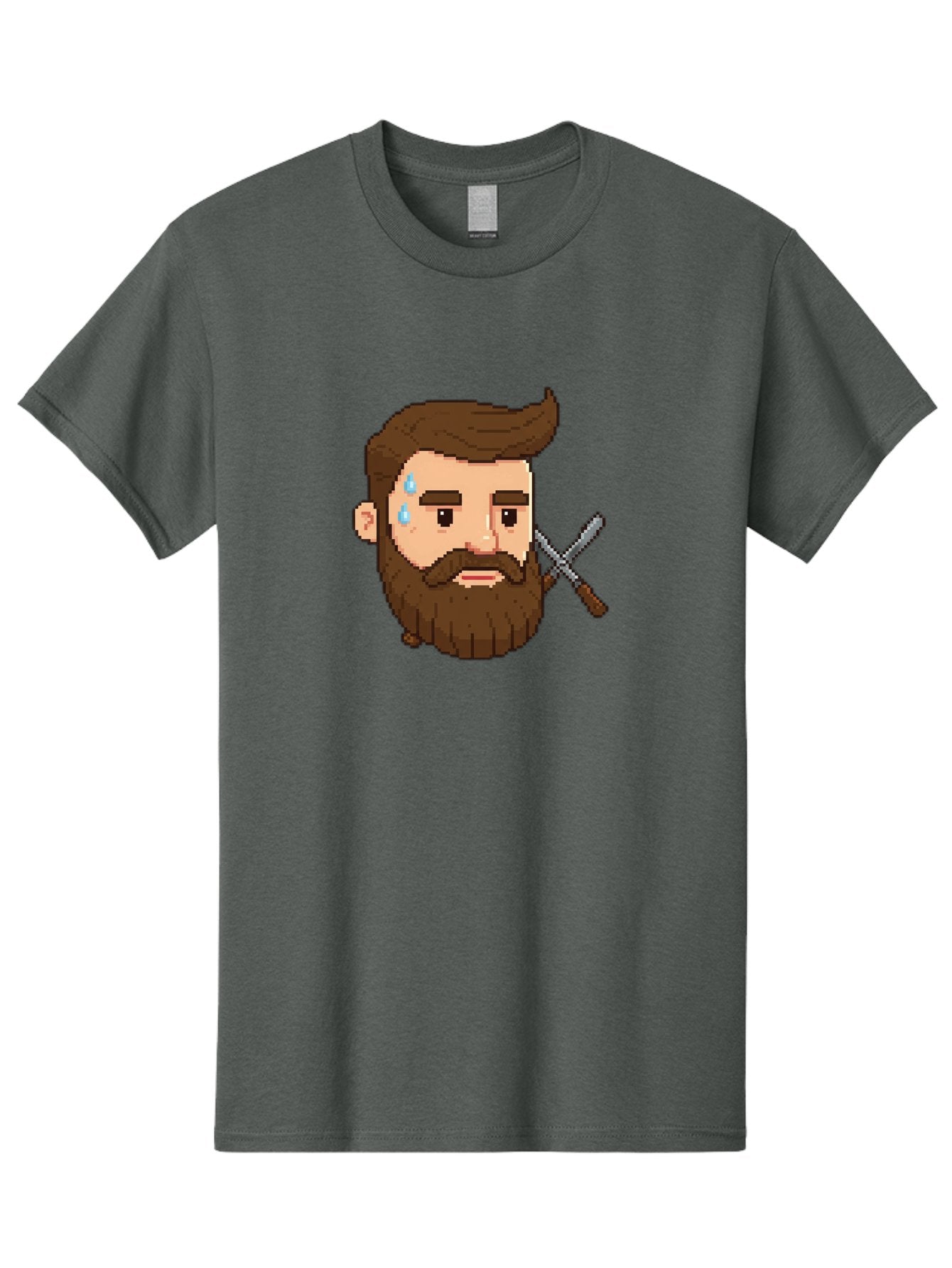 Pixelated-Bearded-Man-With-Swords Men'S Graphic Tee, 100% Cotton, Comfortable Casual Summer Wear, Machine Washable, Pixel Art, Bearded Man Crying, Sadness, Regret, Razor In Hand, Grooming Gone Wrong, Despair, Shaving Mishap, Bad444 13