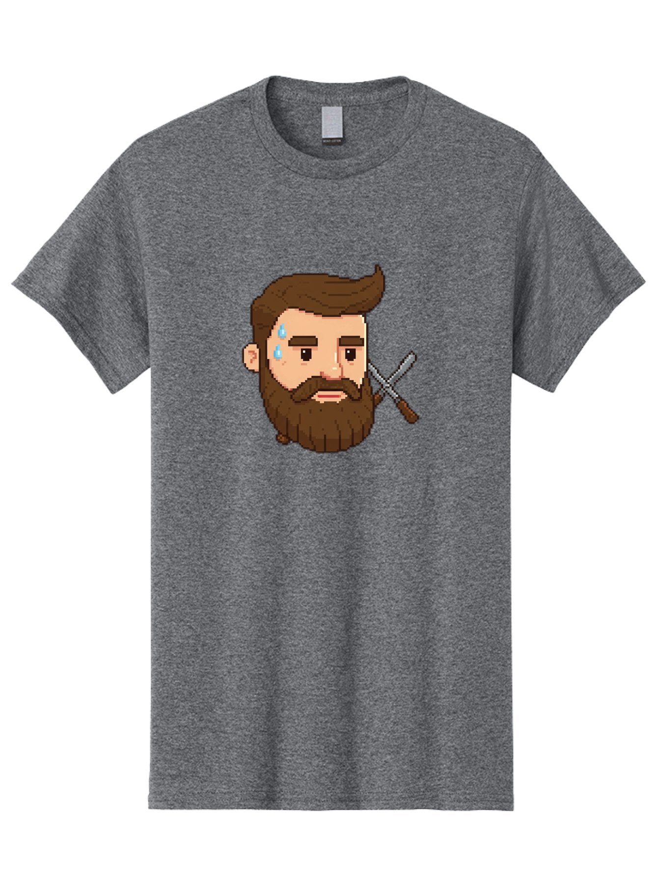 Pixelated-Bearded-Man-With-Swords Men'S Graphic Tee, 100% Cotton, Comfortable Casual Summer Wear, Machine Washable, Pixel Art, Bearded Man Crying, Sadness, Regret, Razor In Hand, Grooming Gone Wrong, Despair, Shaving Mishap, Bad444 6
