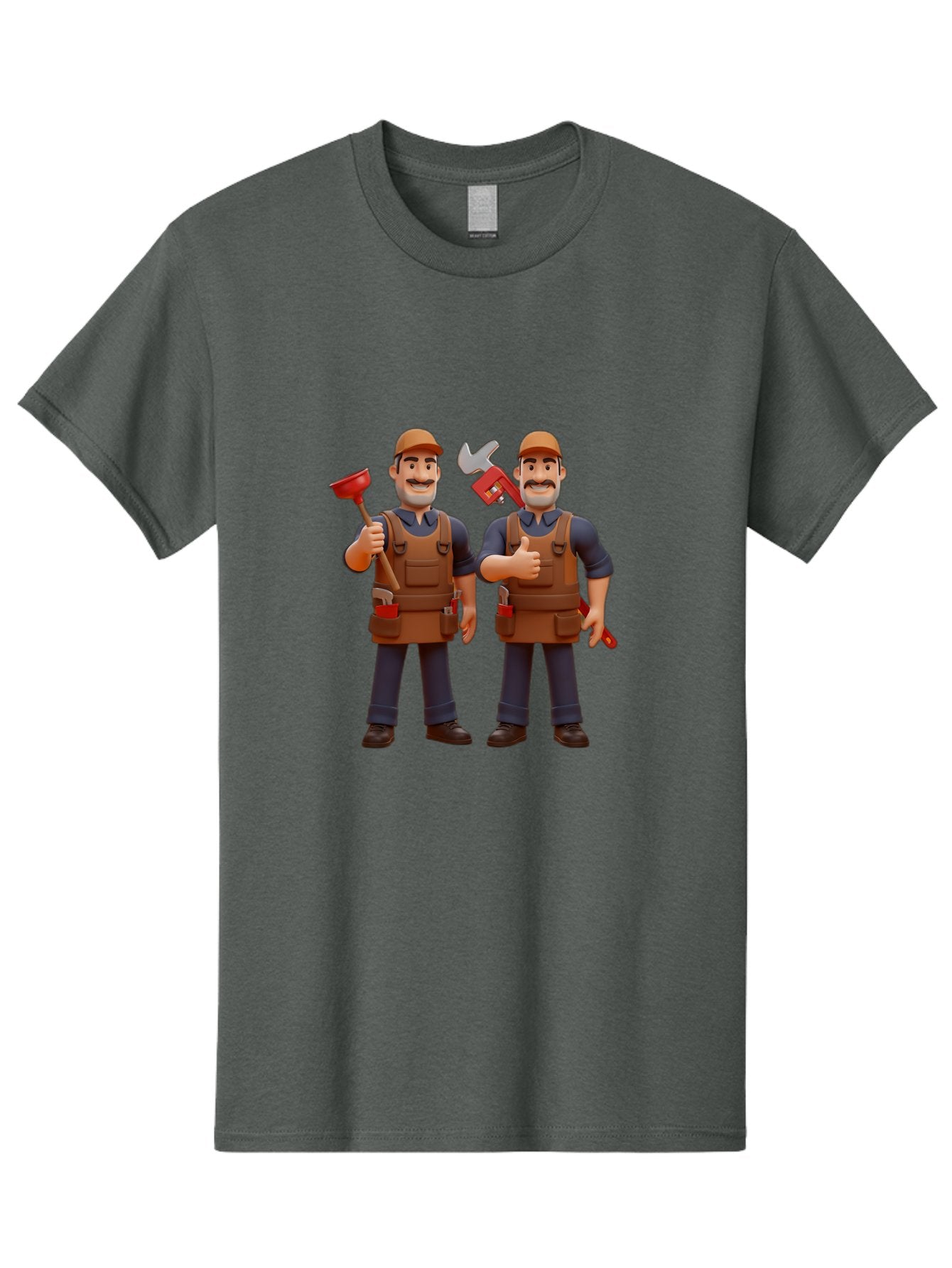Plumber-Characters Men'S Graphic Tee, 100% Cotton, Comfortable Casual Summer Wear, Machine Washable, Cartoon Plumbers, Plumbing Tools, Handyman Services, Pipe Wrench, Plunger, Thumbs Up, Plumbing Maintenance, Repair Work, Diy Plumbing Bad445 4