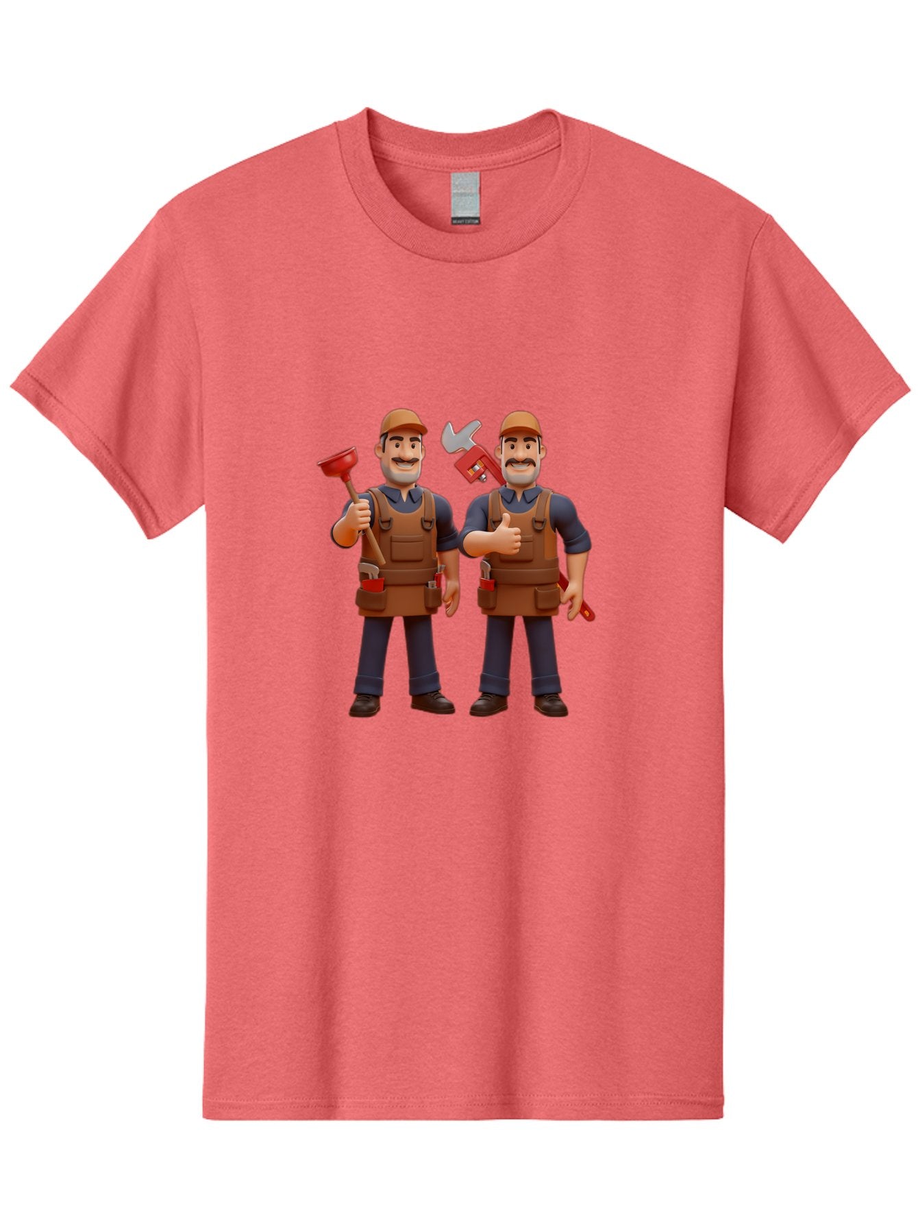 Plumber-Characters Men'S Graphic Tee, 100% Cotton, Comfortable Casual Summer Wear, Machine Washable, Cartoon Plumbers, Plumbing Tools, Handyman Services, Pipe Wrench, Plunger, Thumbs Up, Plumbing Maintenance, Repair Work, Diy Plumbing Bad445