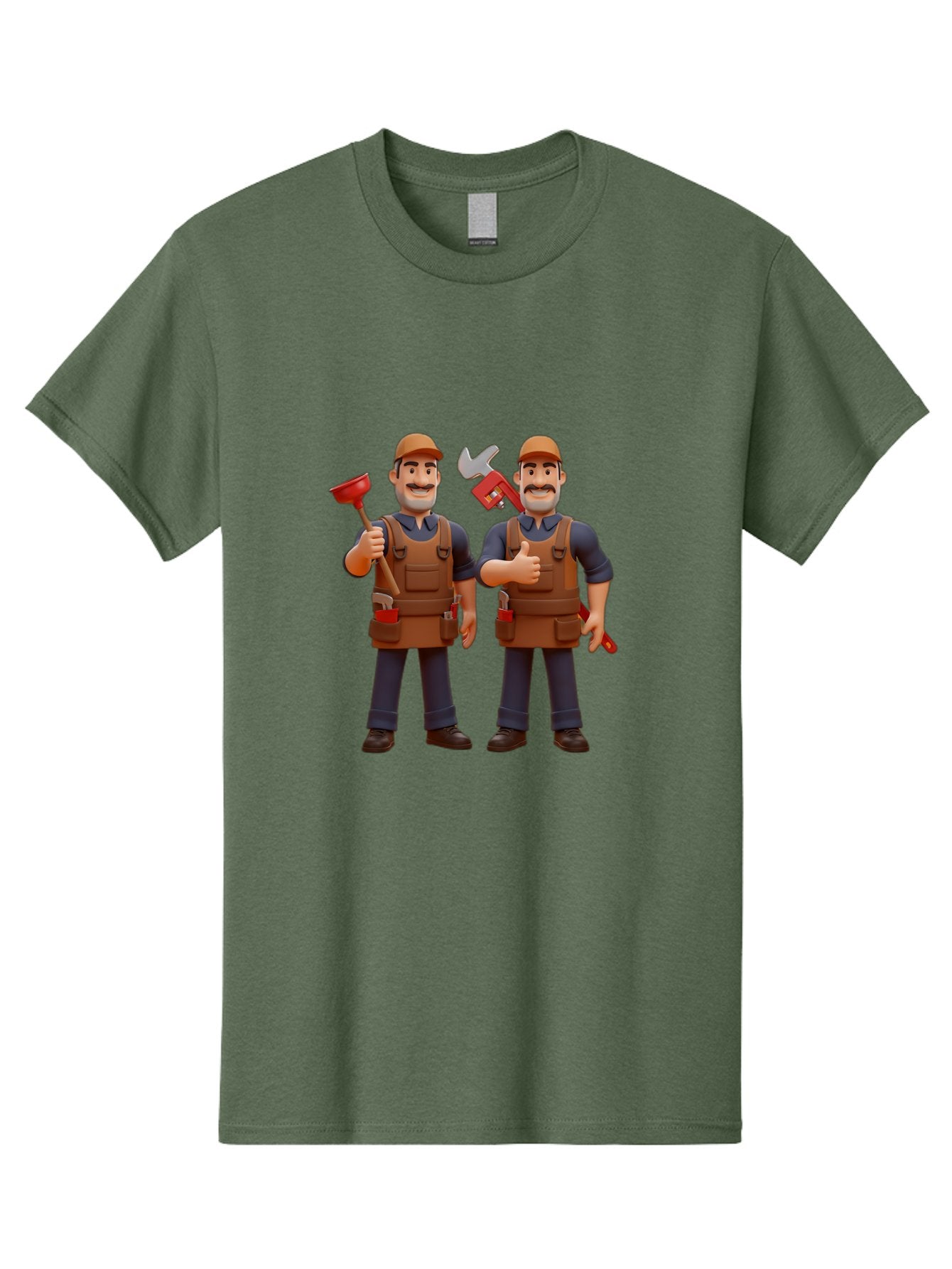 Plumber-Characters Men'S Graphic Tee, 100% Cotton, Comfortable Casual Summer Wear, Machine Washable, Cartoon Plumbers, Plumbing Tools, Handyman Services, Pipe Wrench, Plunger, Thumbs Up, Plumbing Maintenance, Repair Work, Diy Plumbing Bad445 3