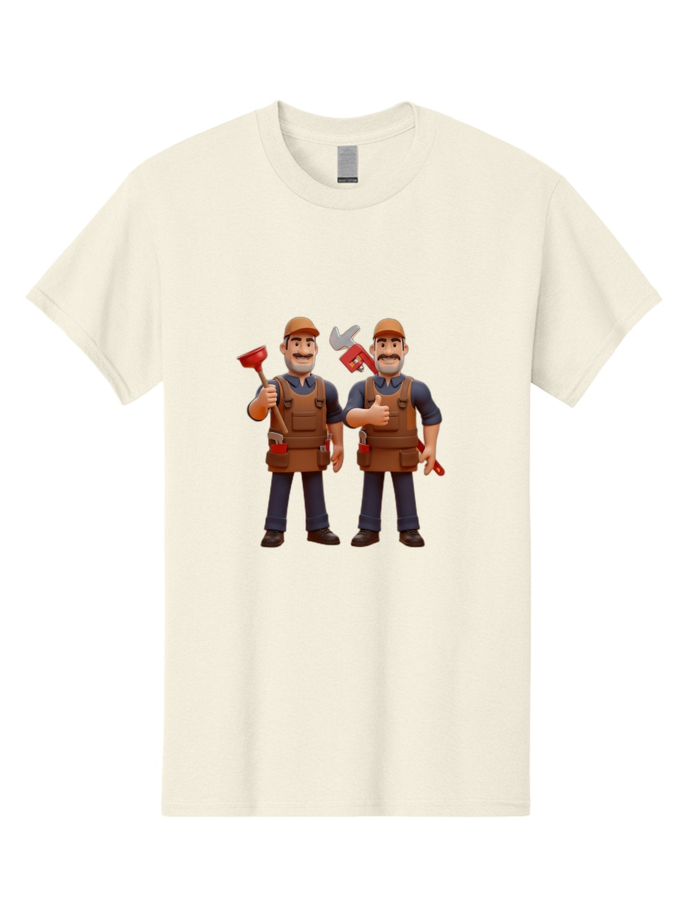 Plumber-Characters Men'S Graphic Tee, 100% Cotton, Comfortable Casual Summer Wear, Machine Washable, Cartoon Plumbers, Plumbing Tools, Handyman Services, Pipe Wrench, Plunger, Thumbs Up, Plumbing Maintenance, Repair Work, Diy Plumbing Bad445 7