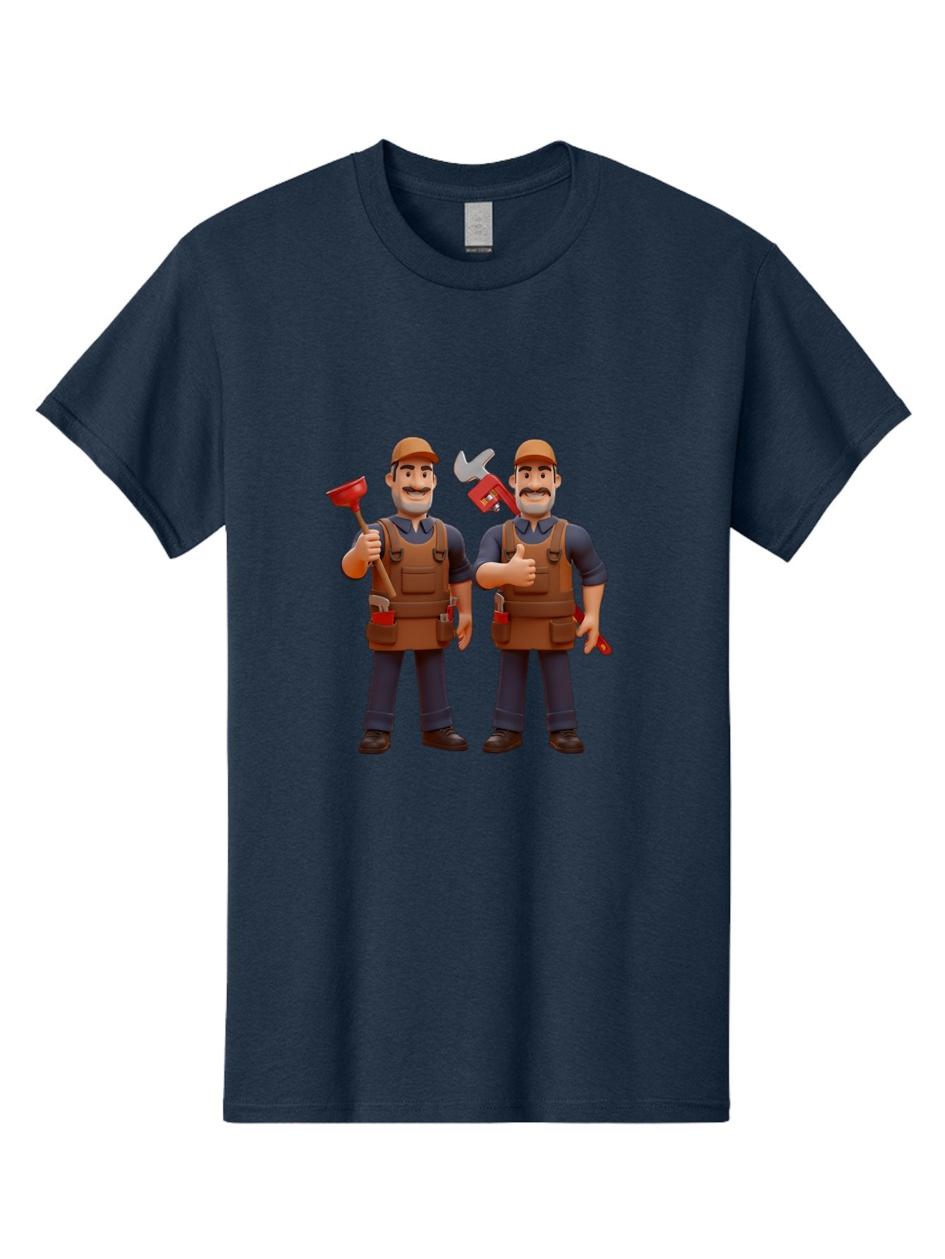 Plumber-Characters Men'S Graphic Tee, 100% Cotton, Comfortable Casual Summer Wear, Machine Washable, Cartoon Plumbers, Plumbing Tools, Handyman Services, Pipe Wrench, Plunger, Thumbs Up, Plumbing Maintenance, Repair Work, Diy Plumbing Bad445 5