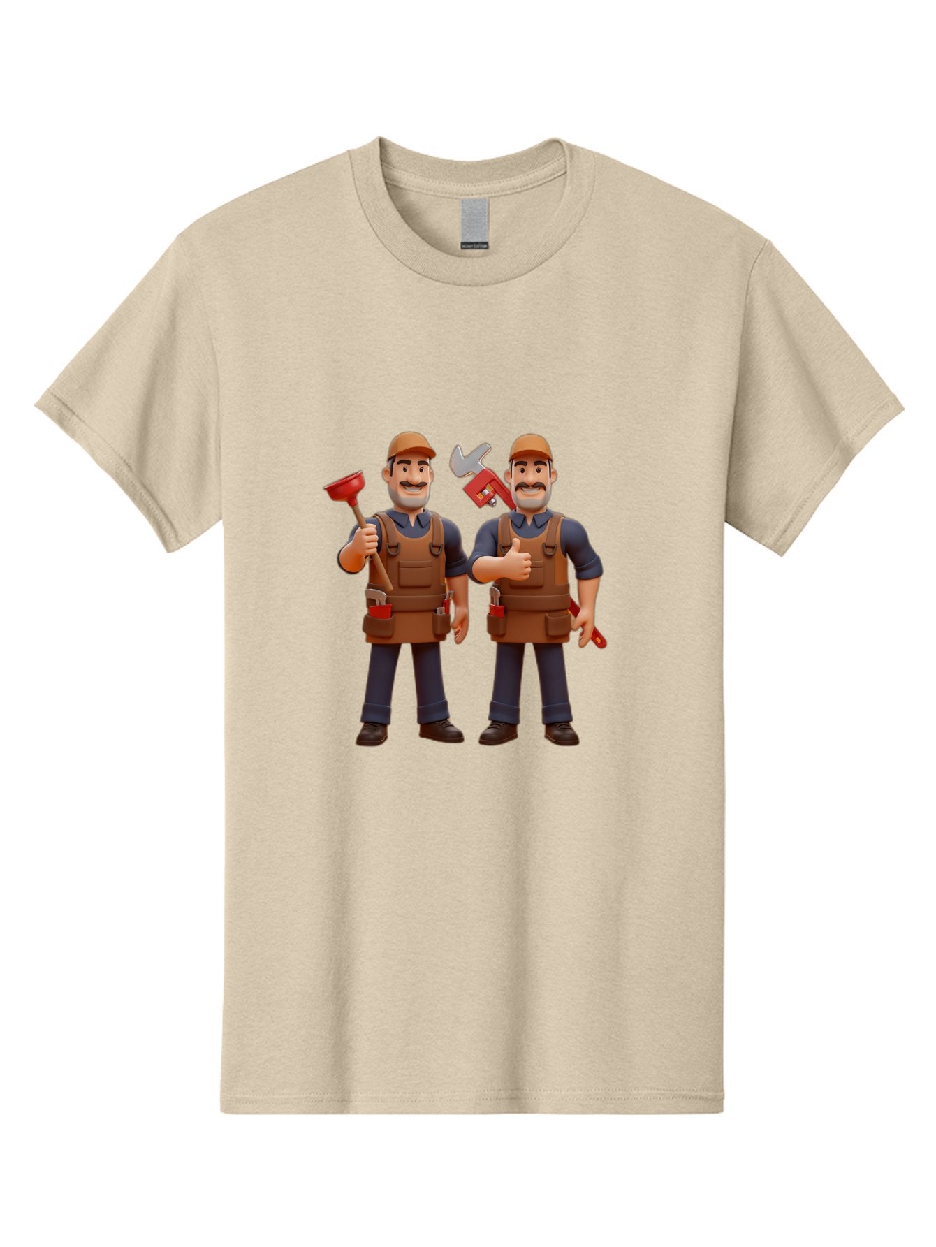 Plumber-Characters Men'S Graphic Tee, 100% Cotton, Comfortable Casual Summer Wear, Machine Washable, Cartoon Plumbers, Plumbing Tools, Handyman Services, Pipe Wrench, Plunger, Thumbs Up, Plumbing Maintenance, Repair Work, Diy Plumbing Bad445 12