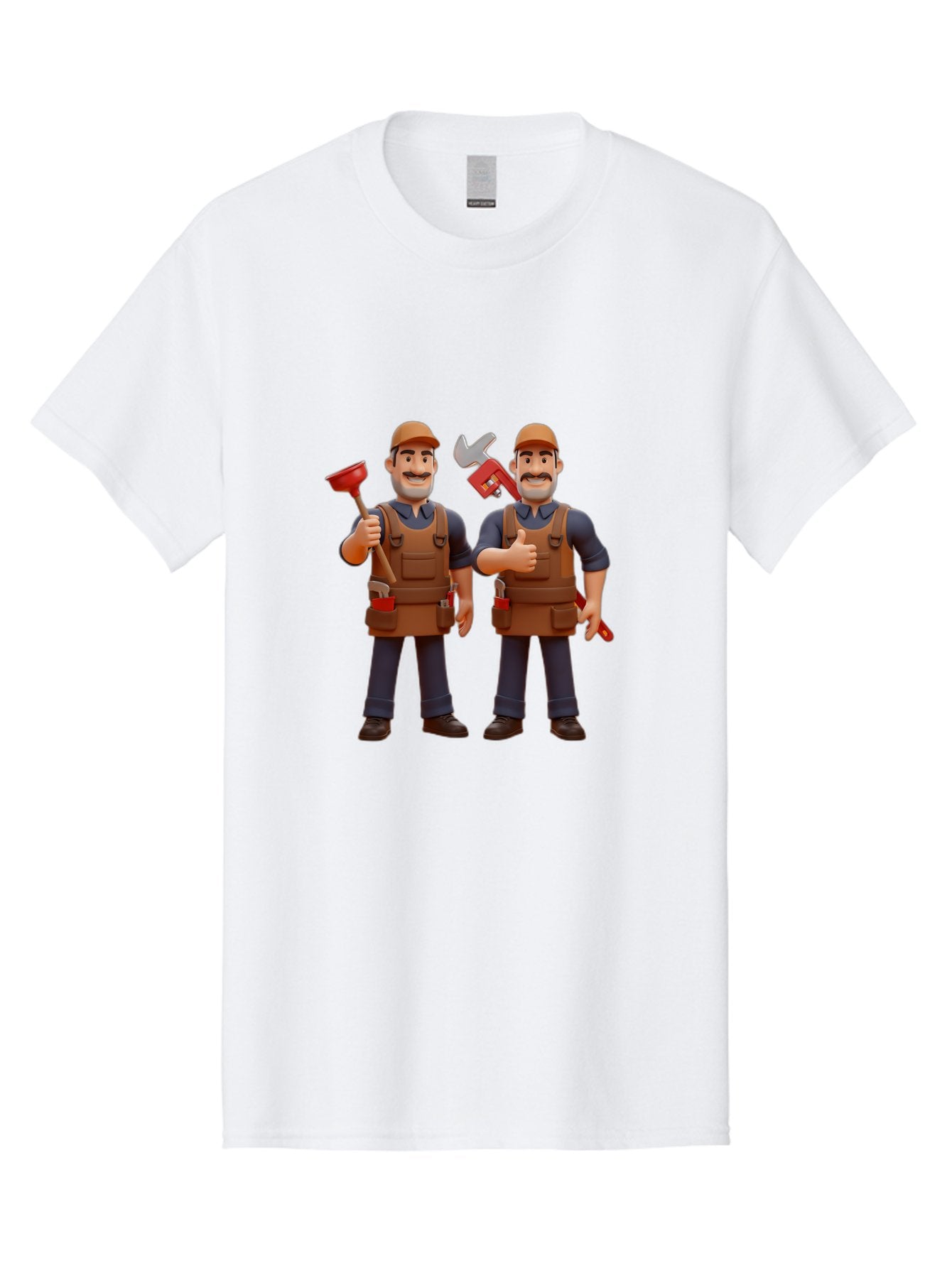 Plumber-Characters Men'S Graphic Tee, 100% Cotton, Comfortable Casual Summer Wear, Machine Washable, Cartoon Plumbers, Plumbing Tools, Handyman Services, Pipe Wrench, Plunger, Thumbs Up, Plumbing Maintenance, Repair Work, Diy Plumbing Bad445 14