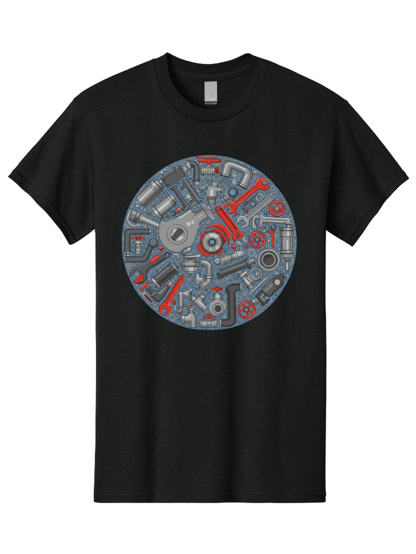 Plumbing-Tools Men'S Graphic Tee, 100% Cotton, Comfortable Casual Summer Wear, Machine Washable, Tools, Pipes, Plumbing, Machinery, Equipment, Wrenches, Spanners, Maintenance, Repair, Diy, Hardware, Industrial Bad446 12