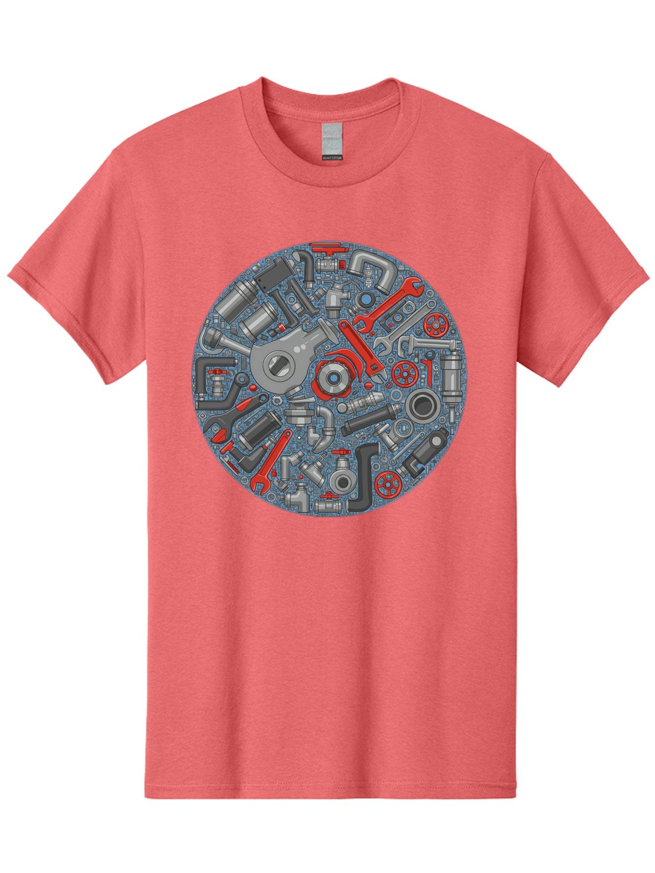 Plumbing-Tools Men'S Graphic Tee, 100% Cotton, Comfortable Casual Summer Wear, Machine Washable, Tools, Pipes, Plumbing, Machinery, Equipment, Wrenches, Spanners, Maintenance, Repair, Diy, Hardware, Industrial Bad446