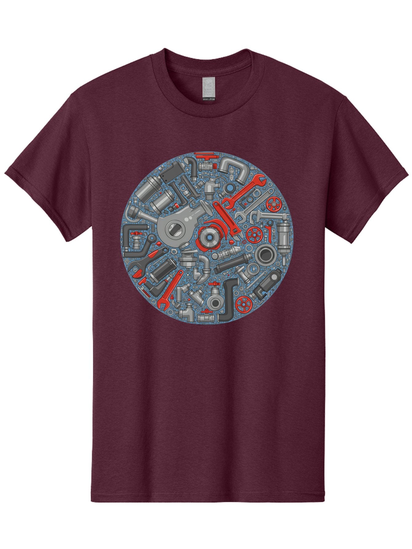 Plumbing-Tools Men'S Graphic Tee, 100% Cotton, Comfortable Casual Summer Wear, Machine Washable, Tools, Pipes, Plumbing, Machinery, Equipment, Wrenches, Spanners, Maintenance, Repair, Diy, Hardware, Industrial Bad446 15