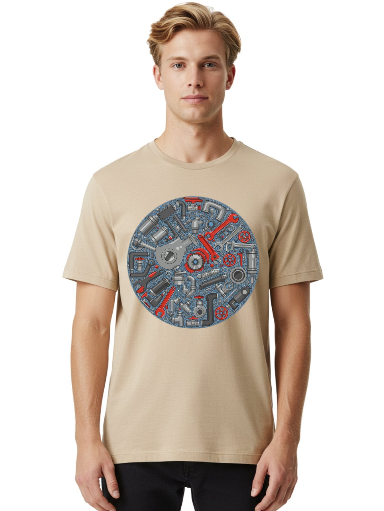 Plumbing-Tools Men'S Graphic Tee, 100% Cotton, Comfortable Casual Summer Wear, Machine Washable, Tools, Pipes, Plumbing, Machinery, Equipment, Wrenches, Spanners, Maintenance, Repair, Diy, Hardware, Industrial Bad446 29