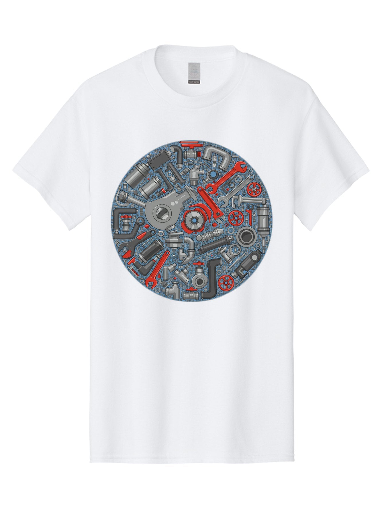 Plumbing-Tools Men'S Graphic Tee, 100% Cotton, Comfortable Casual Summer Wear, Machine Washable, Tools, Pipes, Plumbing, Machinery, Equipment, Wrenches, Spanners, Maintenance, Repair, Diy, Hardware, Industrial Bad446 10