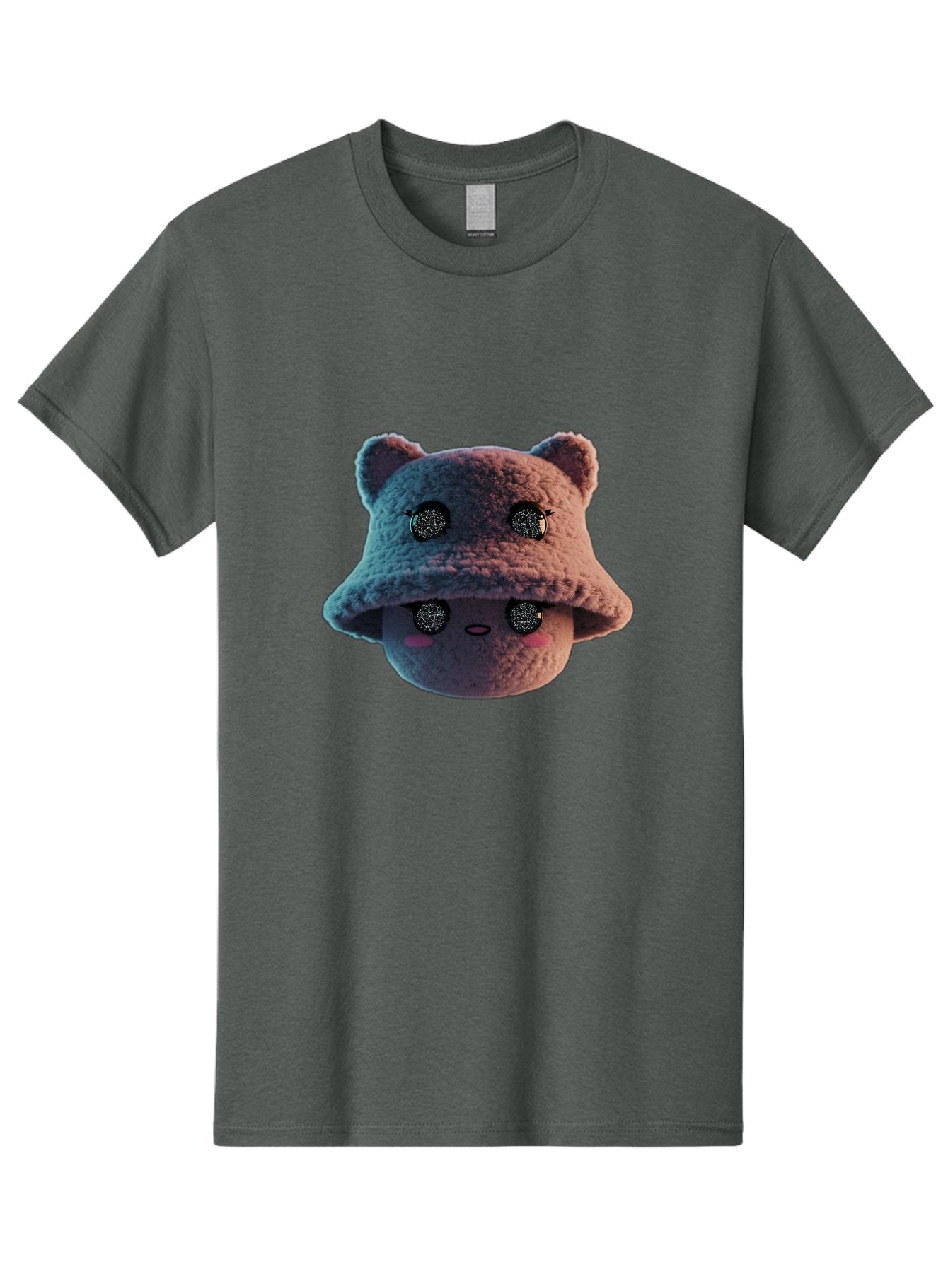 Plushie-Character Men'S Graphic Tee, 100% Cotton, Comfortable Casual Summer Wear, Machine Washable, Cute Cartoon Character, Fluffy Teddy Bear, Kawaii Plush Toy, Round Face, Sparkly Eyes, Soft Pink Cheeks, Funny Expression, Endearing Design, Bad447