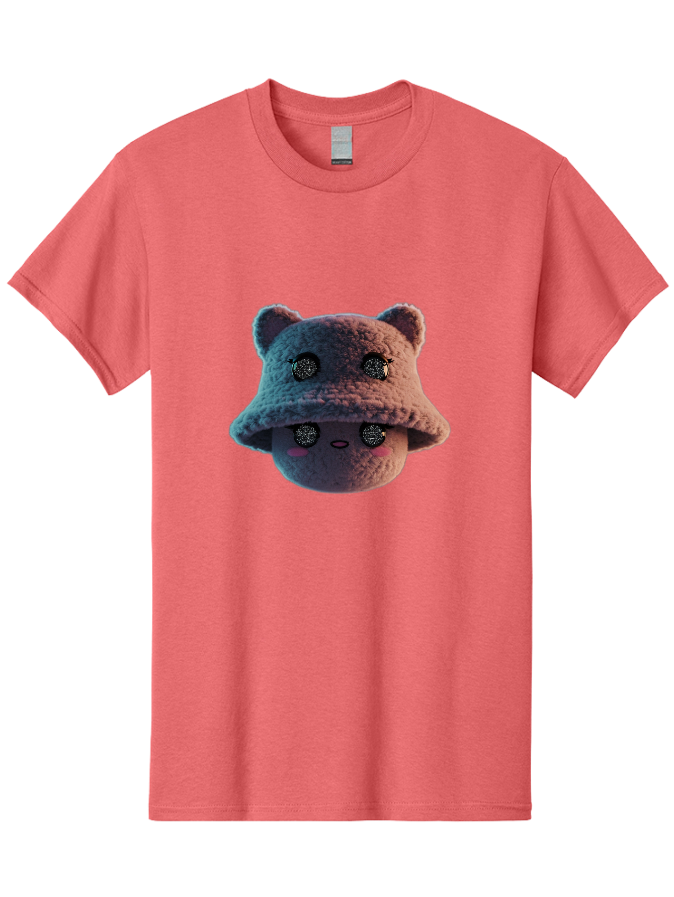 Plushie-Character Men'S Graphic Tee, 100% Cotton, Comfortable Casual Summer Wear, Machine Washable, Cute Cartoon Character, Fluffy Teddy Bear, Kawaii Plush Toy, Round Face, Sparkly Eyes, Soft Pink Cheeks, Funny Expression, Endearing Design, Bad447 3