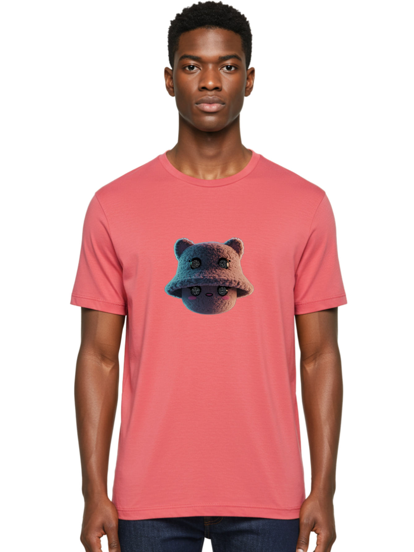 Plushie-Character Men'S Graphic Tee, 100% Cotton, Comfortable Casual Summer Wear, Machine Washable, Cute Cartoon Character, Fluffy Teddy Bear, Kawaii Plush Toy, Round Face, Sparkly Eyes, Soft Pink Cheeks, Funny Expression, Endearing Design, Bad447 18