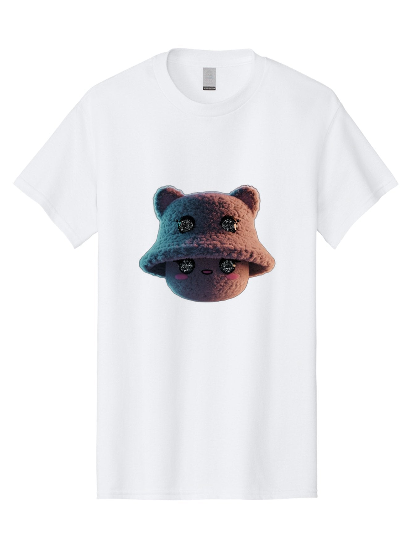 Plushie-Character Men'S Graphic Tee, 100% Cotton, Comfortable Casual Summer Wear, Machine Washable, Cute Cartoon Character, Fluffy Teddy Bear, Kawaii Plush Toy, Round Face, Sparkly Eyes, Soft Pink Cheeks, Funny Expression, Endearing Design, Bad447 3