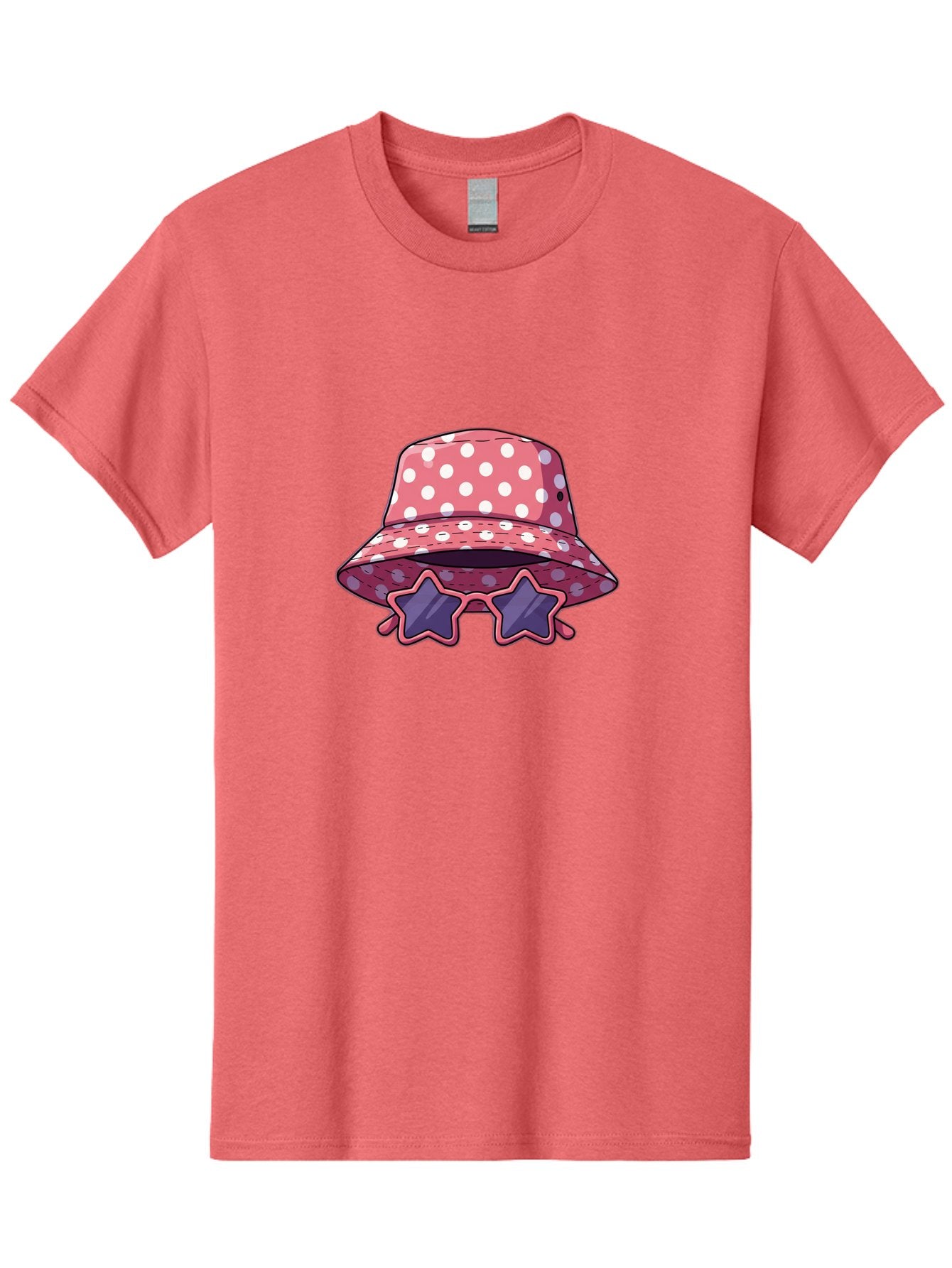 Polka-Dot-Bucket-Hat-Star-Sunglasses Men'S Graphic Tee, 100% Cotton, Comfortable Casual Summer Wear, Machine Washable, Polka Dot Bucket Hat, Star-Shaped Sunglasses, Fashion Accessories, Trendy Summer Style, Playful Design, Bad448 4