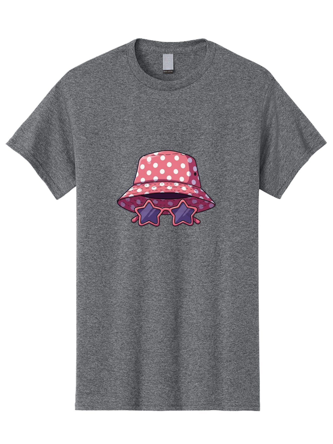 Polka-Dot-Bucket-Hat-Star-Sunglasses Men'S Graphic Tee, 100% Cotton, Comfortable Casual Summer Wear, Machine Washable, Polka Dot Bucket Hat, Star-Shaped Sunglasses, Fashion Accessories, Trendy Summer Style, Playful Design, Bad448 6