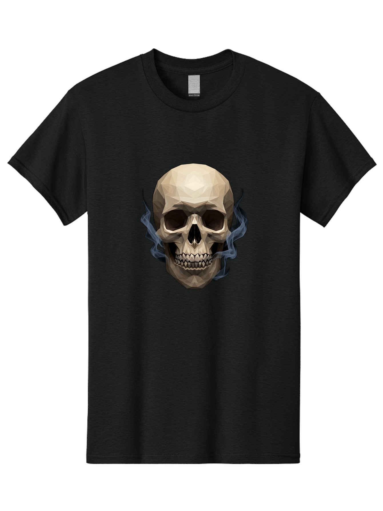 Polygonal-Skull Men'S Graphic Tee, 100% Cotton, Comfortable Casual Summer Wear, Machine Washable, Human Skull, Geometric Shapes, Low Poly Art, Smoke Coming Out, Dark Eye Sockets, Teeth, Mystical, Low Poly, Abstract Art, Skull Design Bad450 15