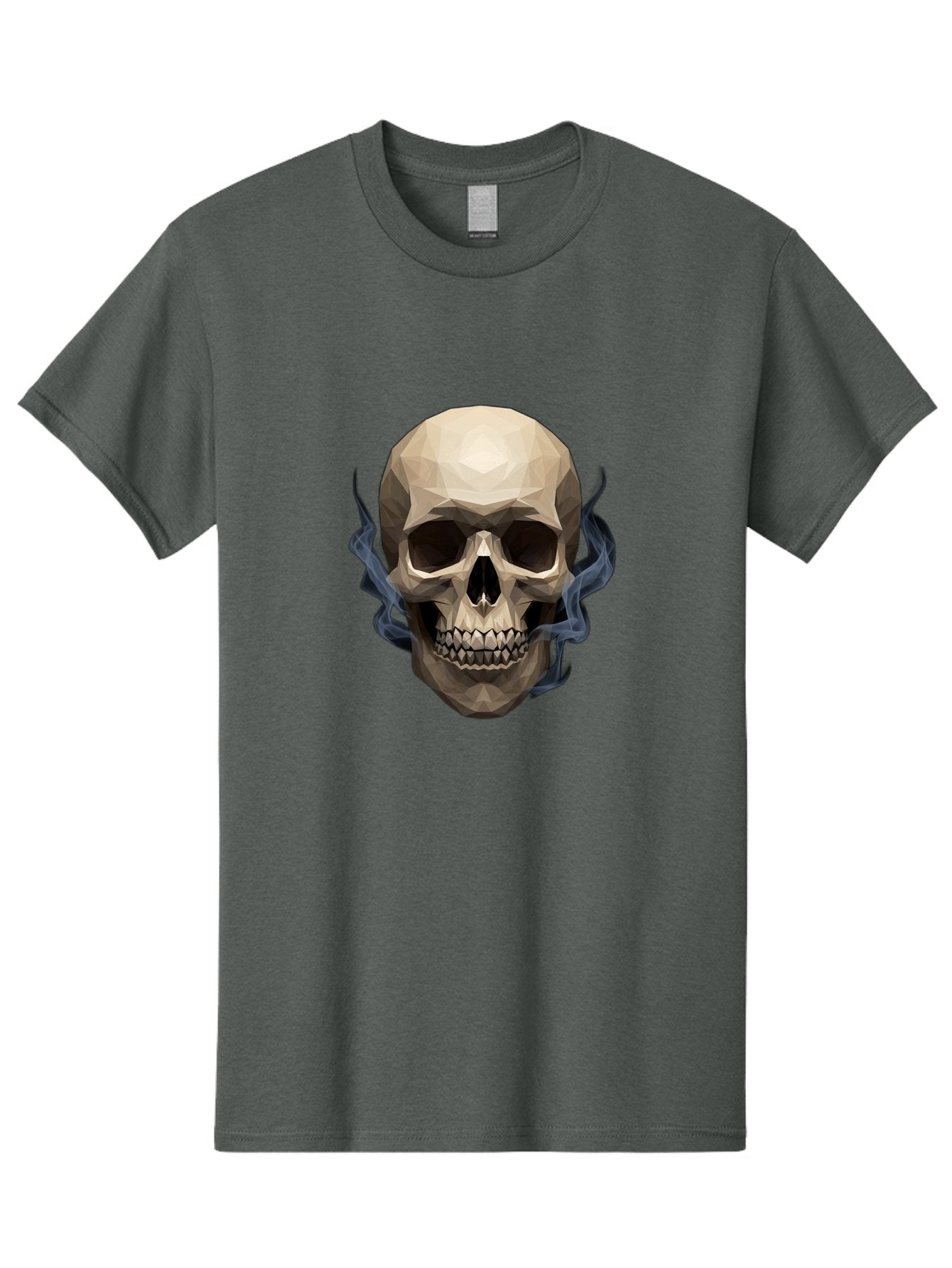 Polygonal-Skull Men'S Graphic Tee, 100% Cotton, Comfortable Casual Summer Wear, Machine Washable, Human Skull, Geometric Shapes, Low Poly Art, Smoke Coming Out, Dark Eye Sockets, Teeth, Mystical, Low Poly, Abstract Art, Skull Design Bad450 7