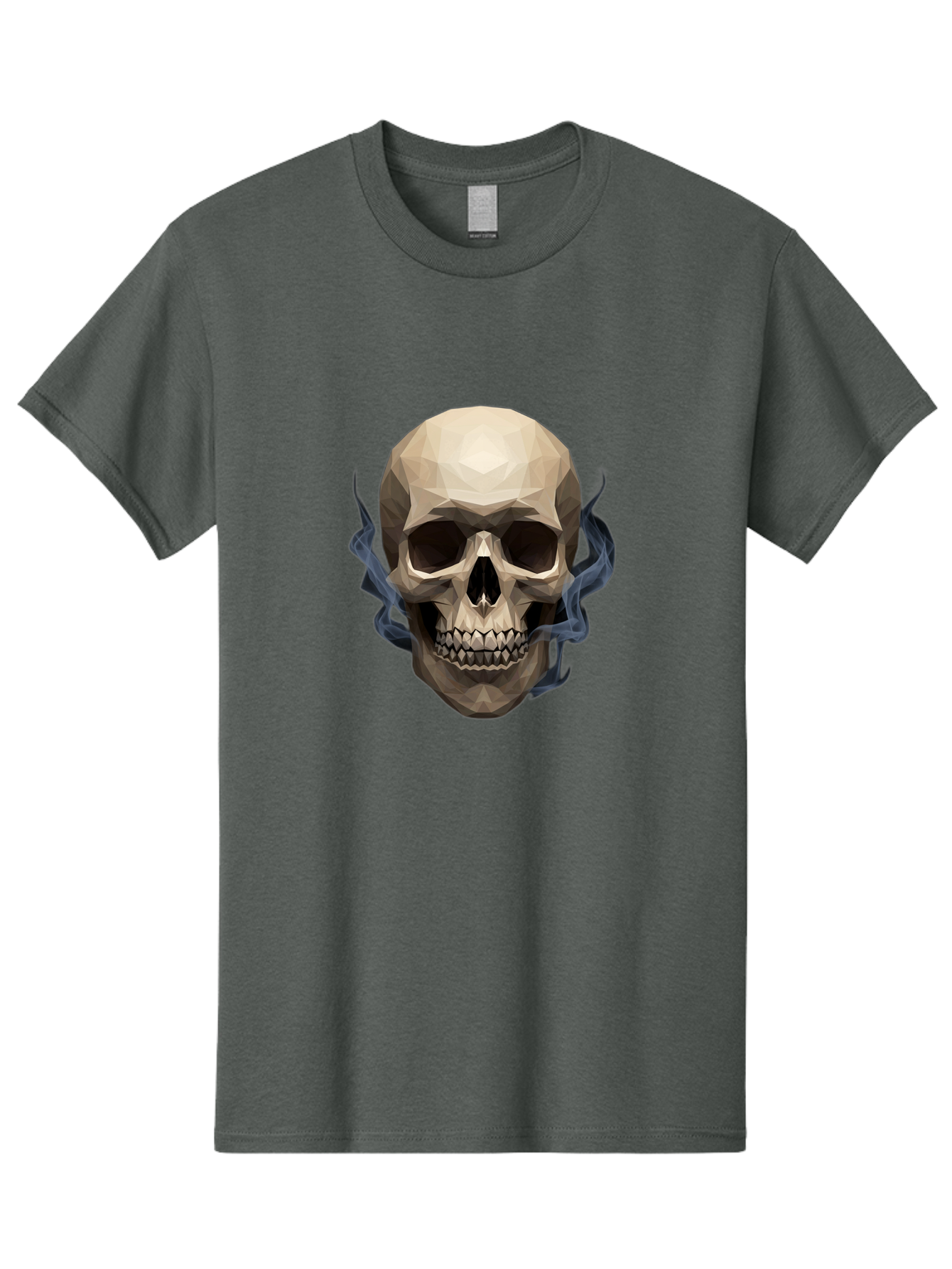 Polygonal-Skull Men'S Graphic Tee, 100% Cotton, Comfortable Casual Summer Wear, Machine Washable, Human Skull, Geometric Shapes, Low Poly Art, Smoke Coming Out, Dark Eye Sockets, Teeth, Mystical, Low Poly, Abstract Art, Skull Design Bad450 13