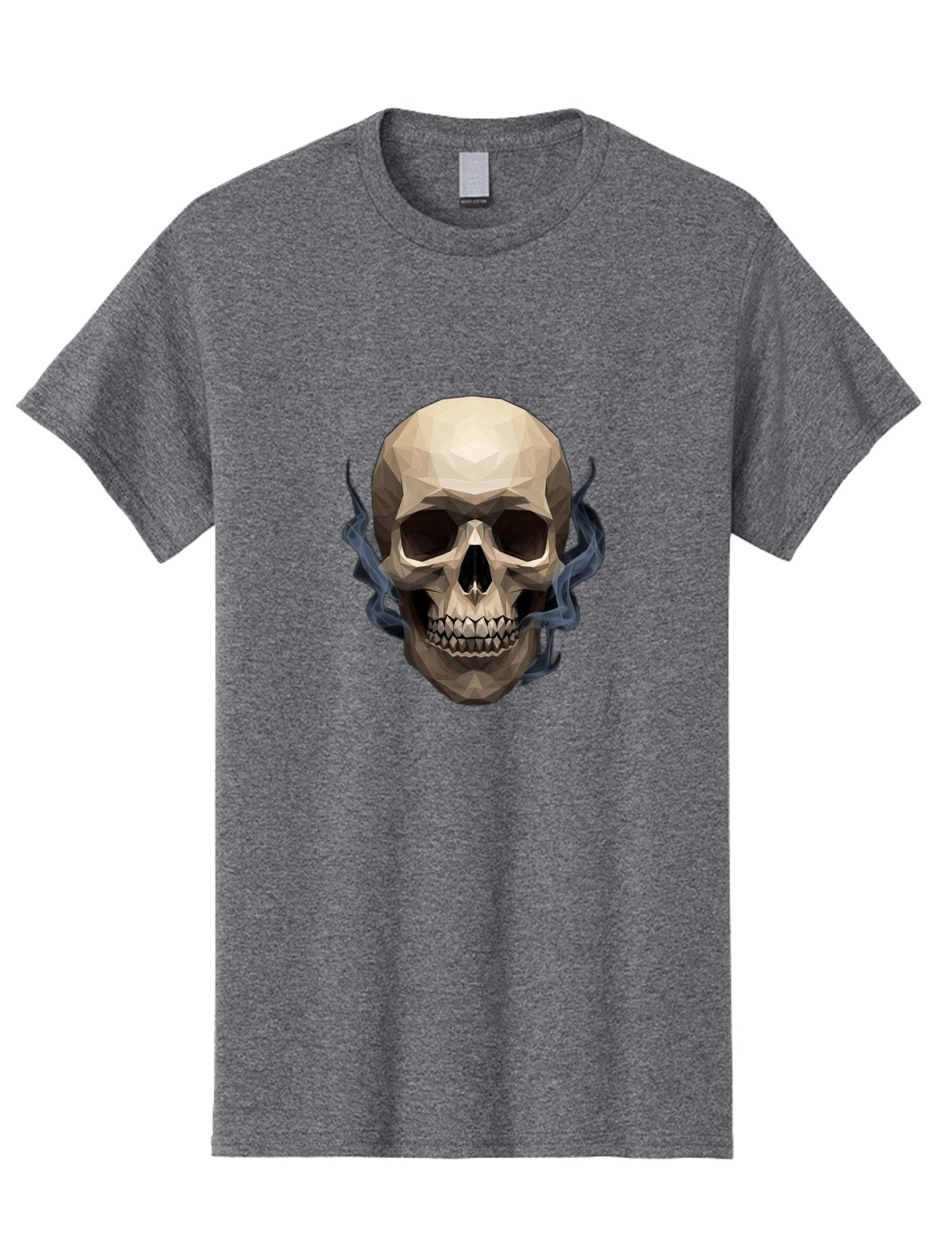 Polygonal-Skull Men'S Graphic Tee, 100% Cotton, Comfortable Casual Summer Wear, Machine Washable, Human Skull, Geometric Shapes, Low Poly Art, Smoke Coming Out, Dark Eye Sockets, Teeth, Mystical, Low Poly, Abstract Art, Skull Design Bad450 6
