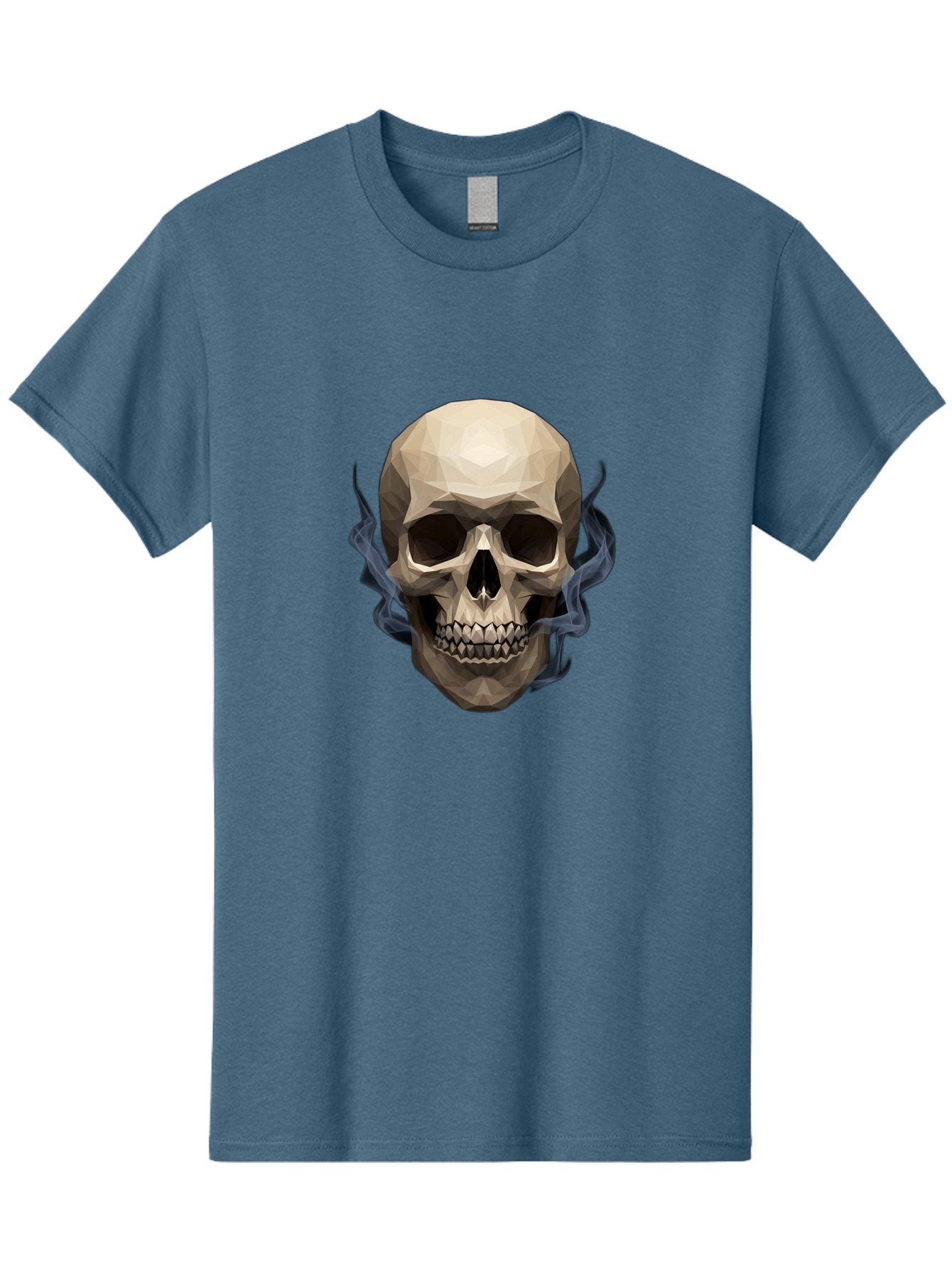 Polygonal-Skull Men'S Graphic Tee, 100% Cotton, Comfortable Casual Summer Wear, Machine Washable, Human Skull, Geometric Shapes, Low Poly Art, Smoke Coming Out, Dark Eye Sockets, Teeth, Mystical, Low Poly, Abstract Art, Skull Design Bad450