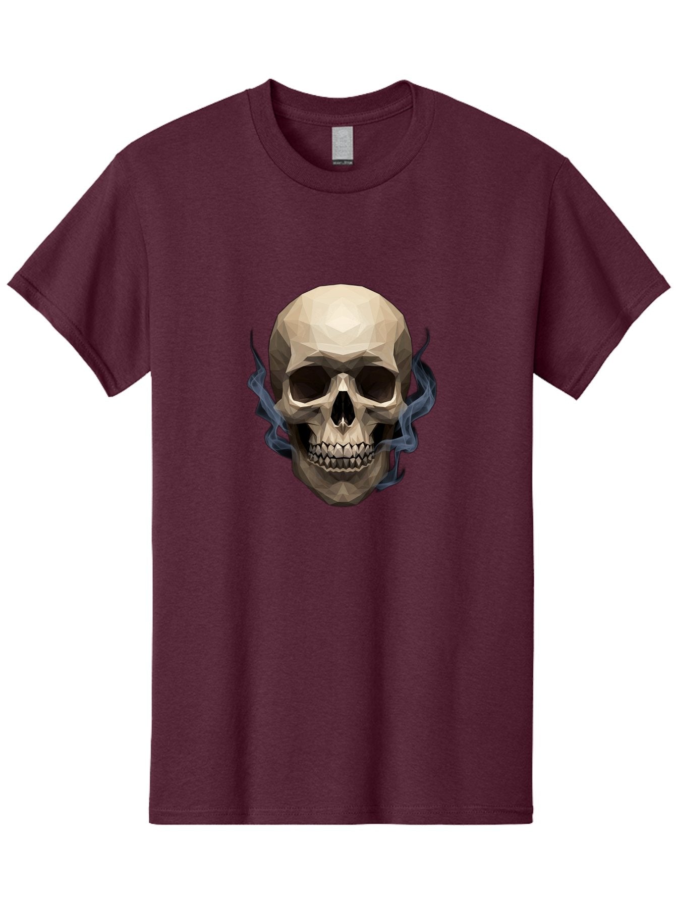 Polygonal-Skull Men'S Graphic Tee, 100% Cotton, Comfortable Casual Summer Wear, Machine Washable, Human Skull, Geometric Shapes, Low Poly Art, Smoke Coming Out, Dark Eye Sockets, Teeth, Mystical, Low Poly, Abstract Art, Skull Design Bad450