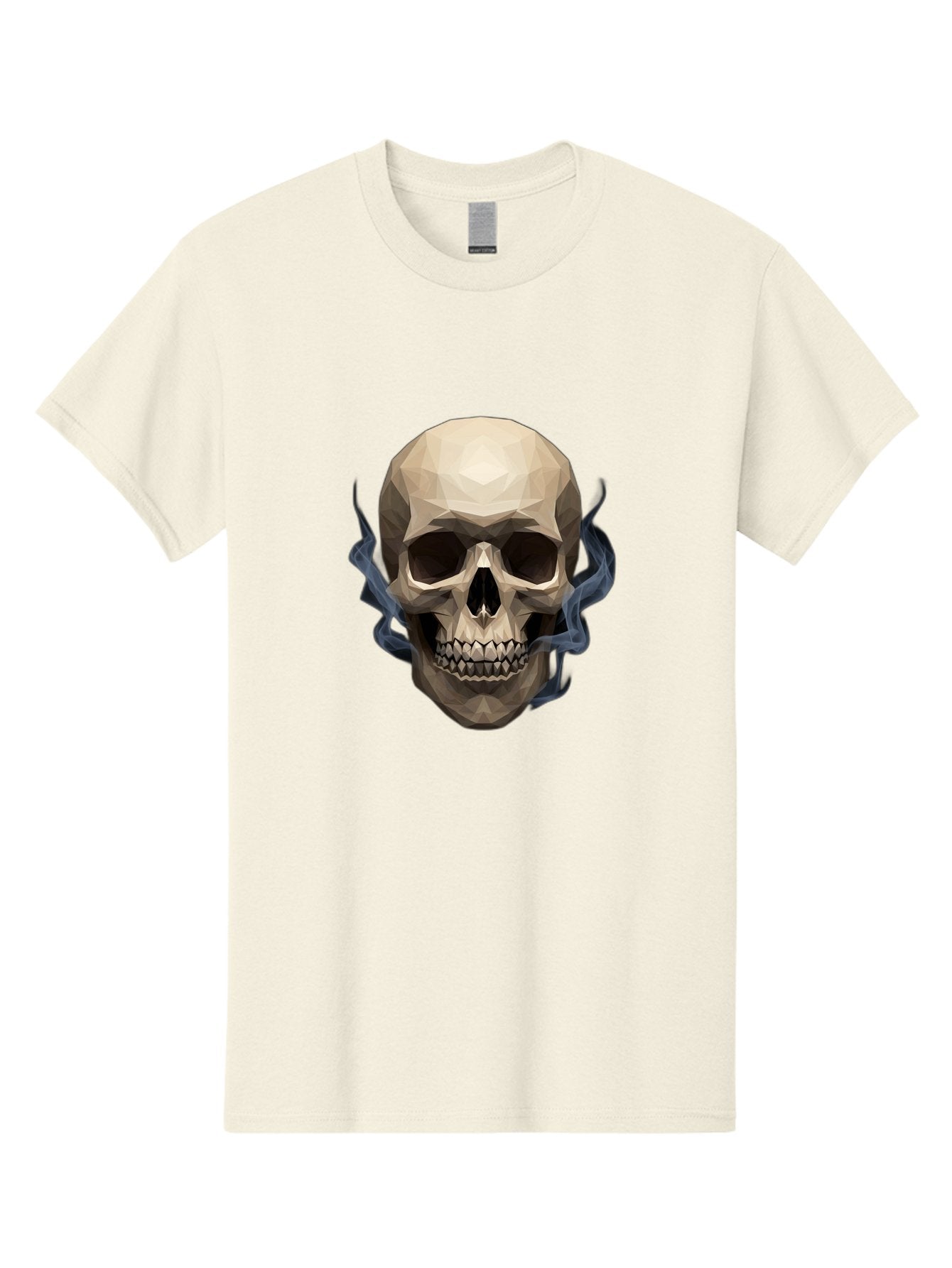 Polygonal-Skull Men'S Graphic Tee, 100% Cotton, Comfortable Casual Summer Wear, Machine Washable, Human Skull, Geometric Shapes, Low Poly Art, Smoke Coming Out, Dark Eye Sockets, Teeth, Mystical, Low Poly, Abstract Art, Skull Design Bad450 13