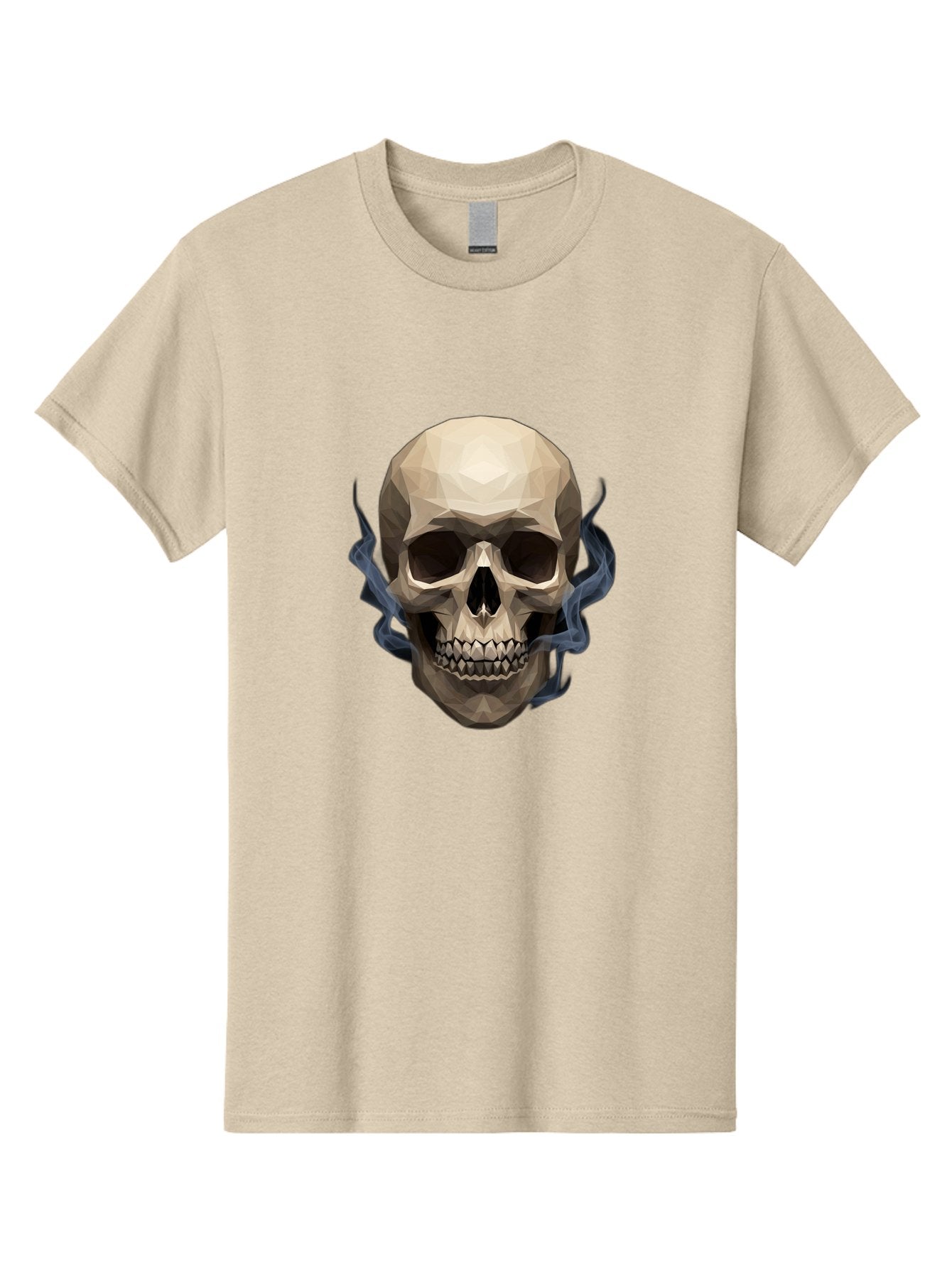 Polygonal-Skull Men'S Graphic Tee, 100% Cotton, Comfortable Casual Summer Wear, Machine Washable, Human Skull, Geometric Shapes, Low Poly Art, Smoke Coming Out, Dark Eye Sockets, Teeth, Mystical, Low Poly, Abstract Art, Skull Design Bad450 4
