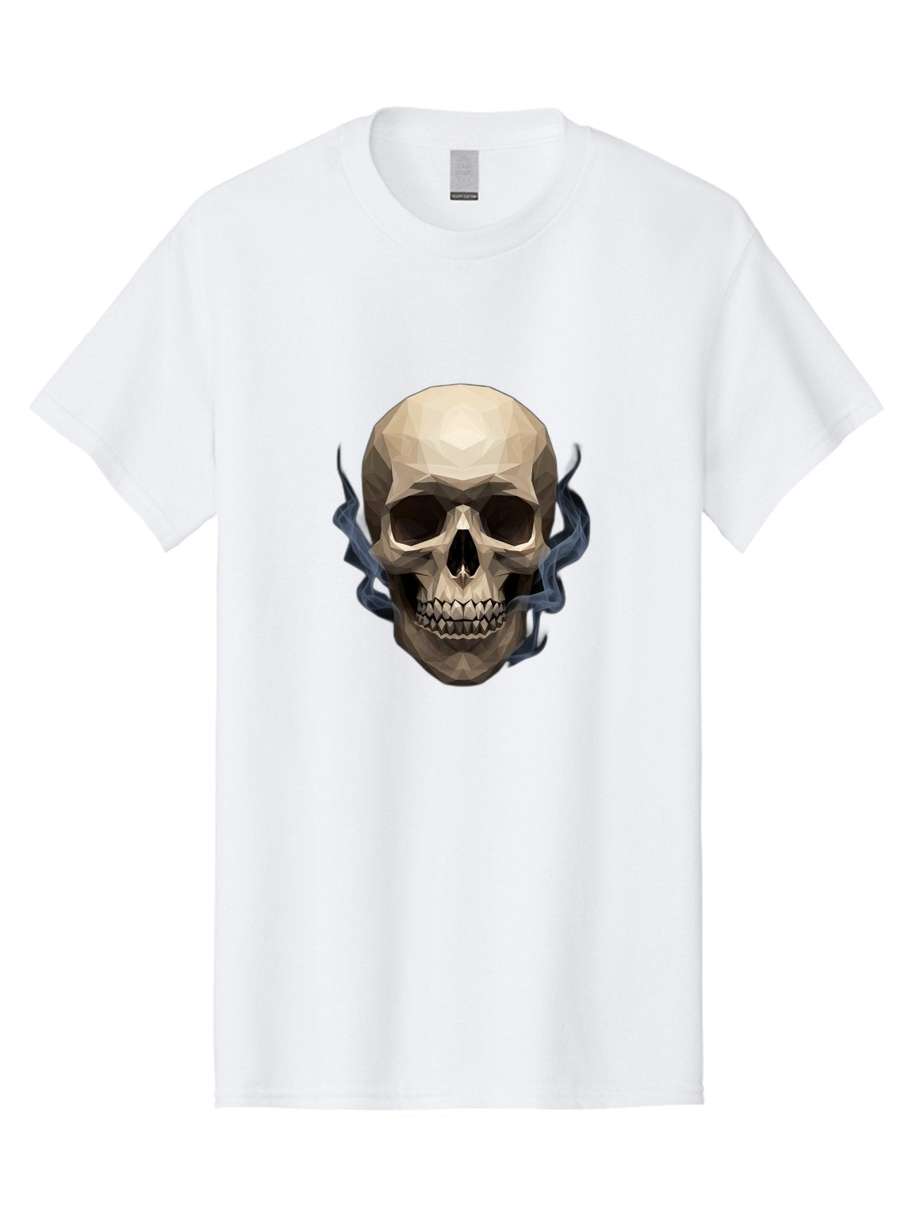 Polygonal-Skull Men'S Graphic Tee, 100% Cotton, Comfortable Casual Summer Wear, Machine Washable, Human Skull, Geometric Shapes, Low Poly Art, Smoke Coming Out, Dark Eye Sockets, Teeth, Mystical, Low Poly, Abstract Art, Skull Design Bad450 3