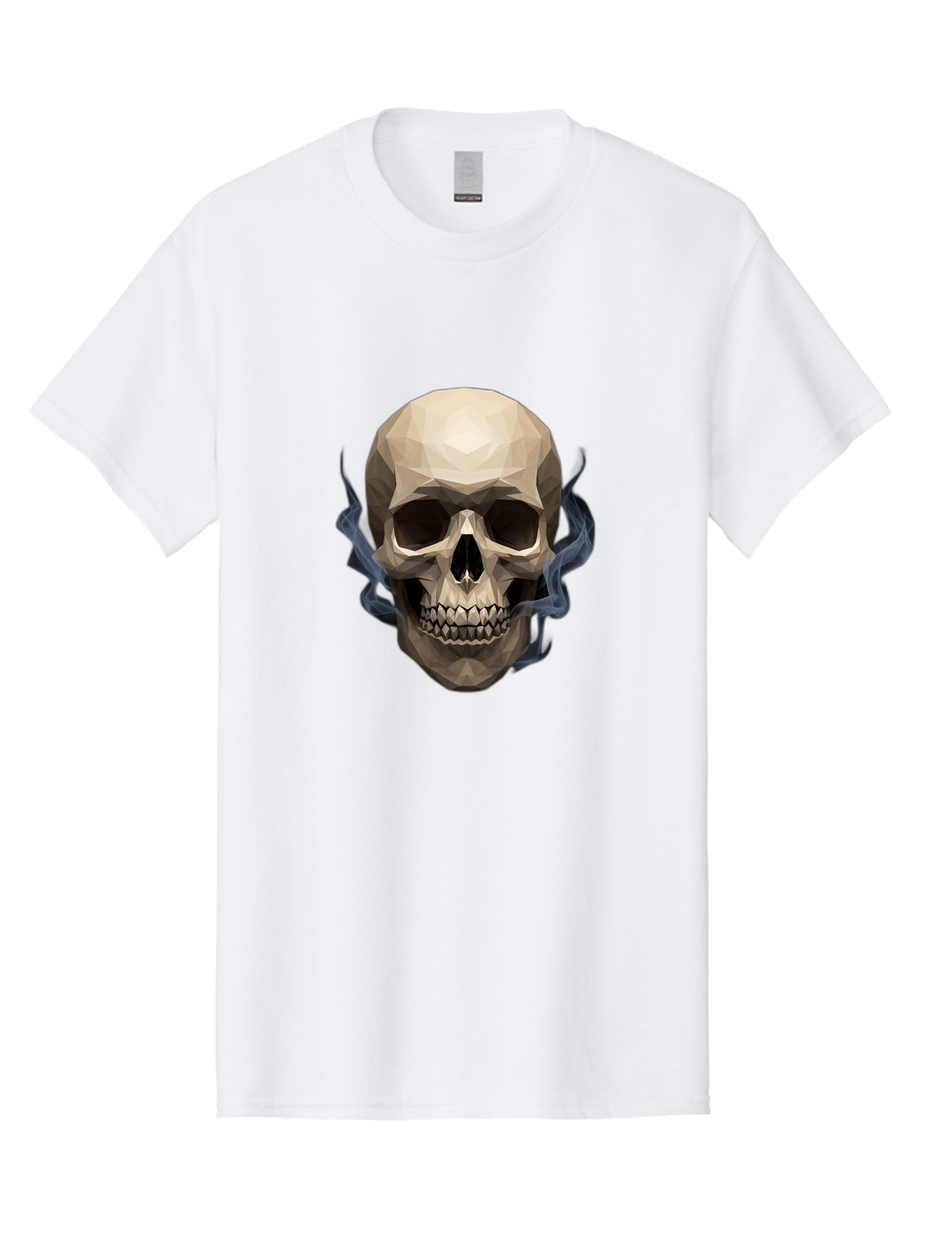 Polygonal-Skull Men'S Graphic Tee, 100% Cotton, Comfortable Casual Summer Wear, Machine Washable, Human Skull, Geometric Shapes, Low Poly Art, Smoke Coming Out, Dark Eye Sockets, Teeth, Mystical, Low Poly, Abstract Art, Skull Design Bad450 9
