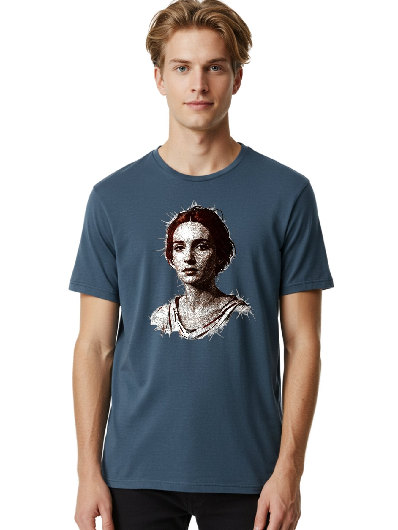 Portrait-Of-Sappho Men'S Graphic Tee, 100% Cotton, Comfortable Casual Summer Wear, Machine Washable, Portrait Of A Poet, Ancient Greek Literature, Female Author, Classical Art, Artistic Expression, Literary Figure, Historical Personality, Bad451 17