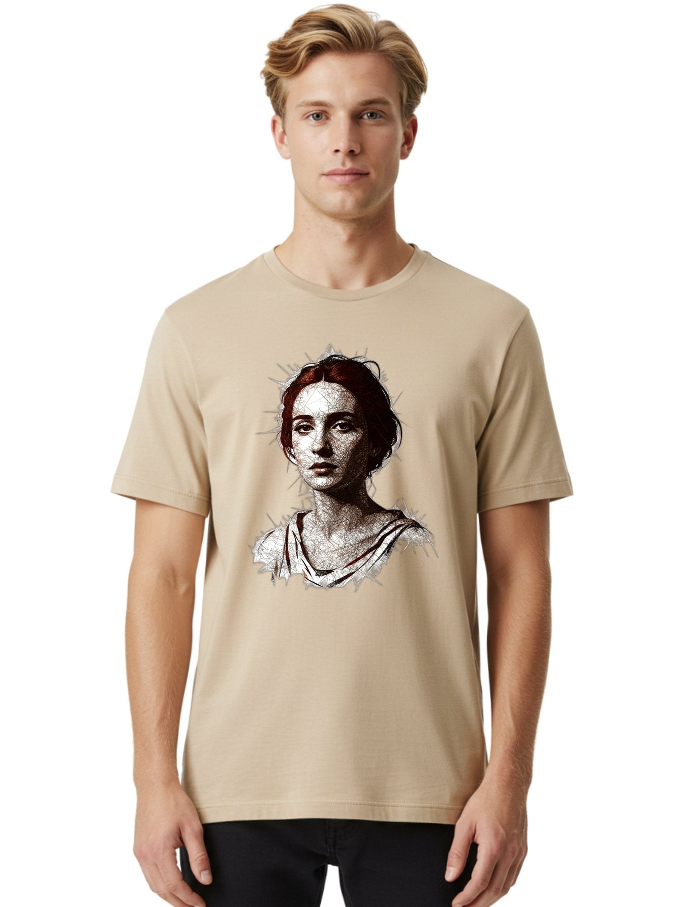 Portrait-Of-Sappho Men'S Graphic Tee, 100% Cotton, Comfortable Casual Summer Wear, Machine Washable, Portrait Of A Poet, Ancient Greek Literature, Female Author, Classical Art, Artistic Expression, Literary Figure, Historical Personality, Bad451 19