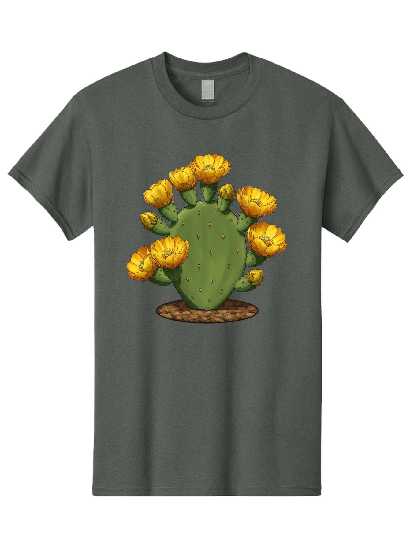 Prickly-Pear-Cactus Men'S Graphic Tee, 100% Cotton, Comfortable Casual Summer Wear, Machine Washable, Prickly Pear Cactus, Yellow Flowers, Desert Plant, Cactus Flowers, Vibrant Yellow, Succulent, Desert Garden, Floral Arrangement, Pears, Bad454 9
