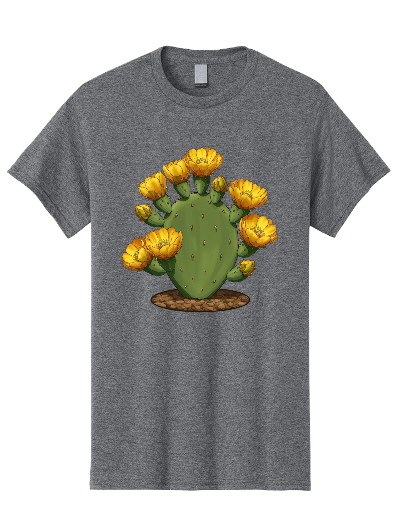 Prickly-Pear-Cactus Men'S Graphic Tee, 100% Cotton, Comfortable Casual Summer Wear, Machine Washable, Prickly Pear Cactus, Yellow Flowers, Desert Plant, Cactus Flowers, Vibrant Yellow, Succulent, Desert Garden, Floral Arrangement, Pears, Bad454 5