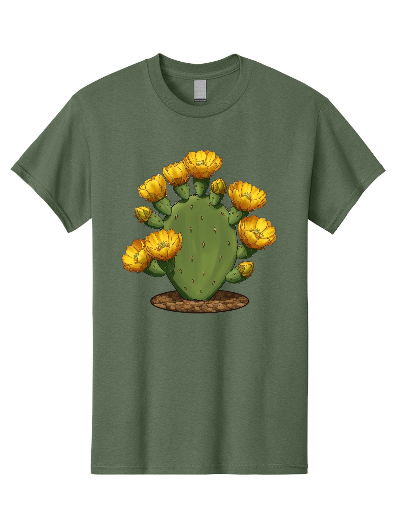Prickly-Pear-Cactus Men'S Graphic Tee, 100% Cotton, Comfortable Casual Summer Wear, Machine Washable, Prickly Pear Cactus, Yellow Flowers, Desert Plant, Cactus Flowers, Vibrant Yellow, Succulent, Desert Garden, Floral Arrangement, Pears, Bad454
