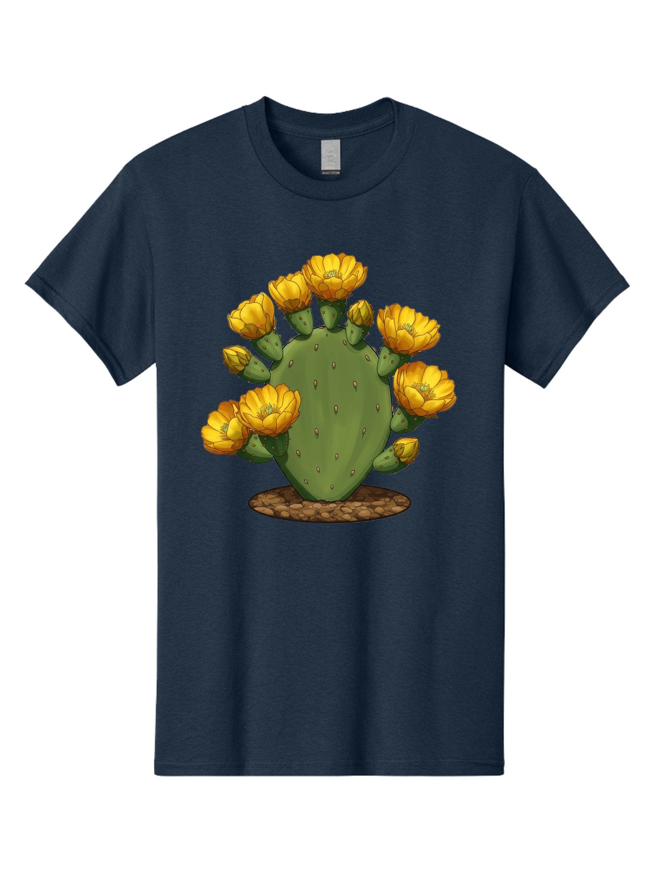 Prickly-Pear-Cactus Men'S Graphic Tee, 100% Cotton, Comfortable Casual Summer Wear, Machine Washable, Prickly Pear Cactus, Yellow Flowers, Desert Plant, Cactus Flowers, Vibrant Yellow, Succulent, Desert Garden, Floral Arrangement, Pears, Bad454