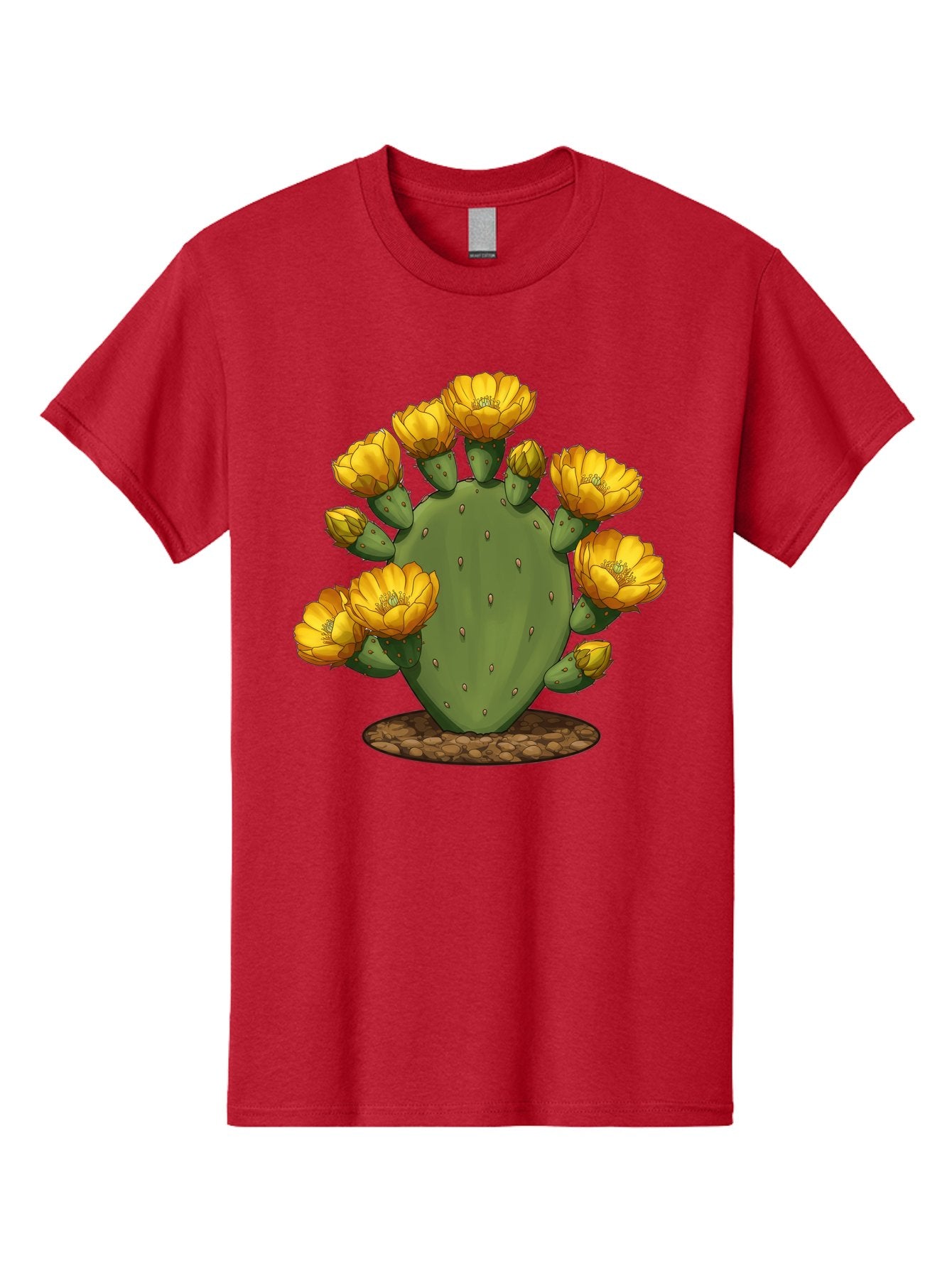 Prickly-Pear-Cactus Men'S Graphic Tee, 100% Cotton, Comfortable Casual Summer Wear, Machine Washable, Prickly Pear Cactus, Yellow Flowers, Desert Plant, Cactus Flowers, Vibrant Yellow, Succulent, Desert Garden, Floral Arrangement, Pears, Bad454 14