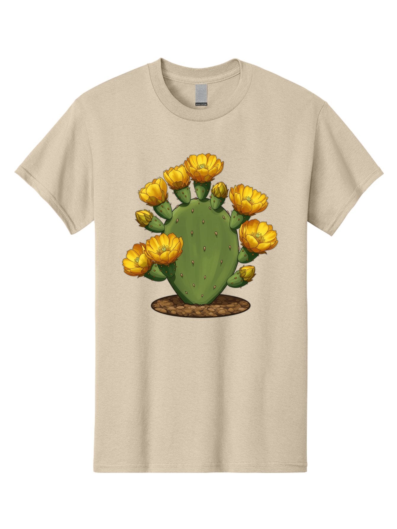 Prickly-Pear-Cactus Men'S Graphic Tee, 100% Cotton, Comfortable Casual Summer Wear, Machine Washable, Prickly Pear Cactus, Yellow Flowers, Desert Plant, Cactus Flowers, Vibrant Yellow, Succulent, Desert Garden, Floral Arrangement, Pears, Bad454 3