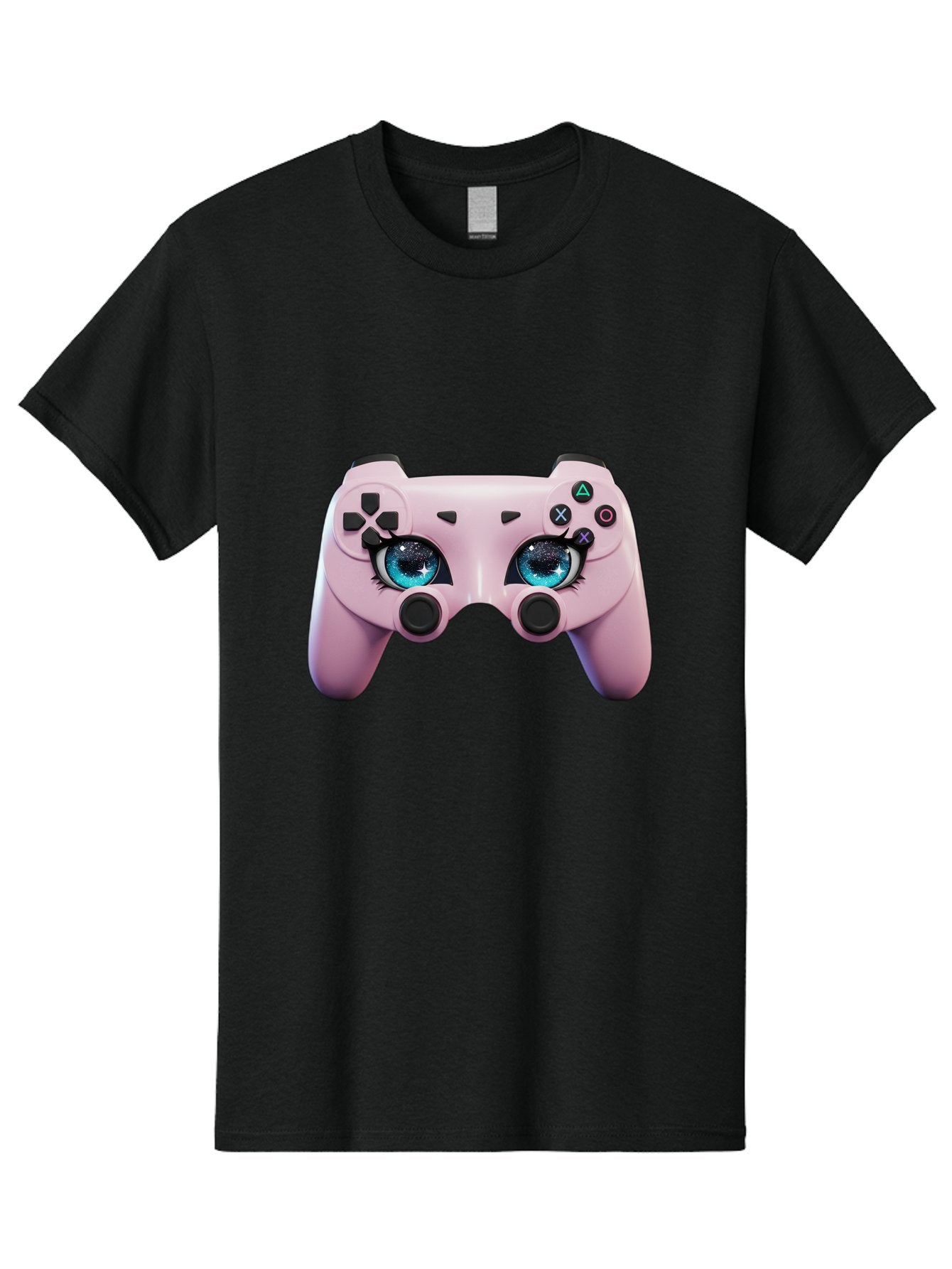 Ps4-Controller Men'S Graphic Tee, 100% Cotton, Comfortable Casual Summer Wear, Machine Washable, Pastel Pink Controller, Kawaii Gaming, Blue Eyes, Eyelashes, Ps4, Gaming, Kawaii Art, Pastel Colors, Cartoon Style, Video Game Bad455 15