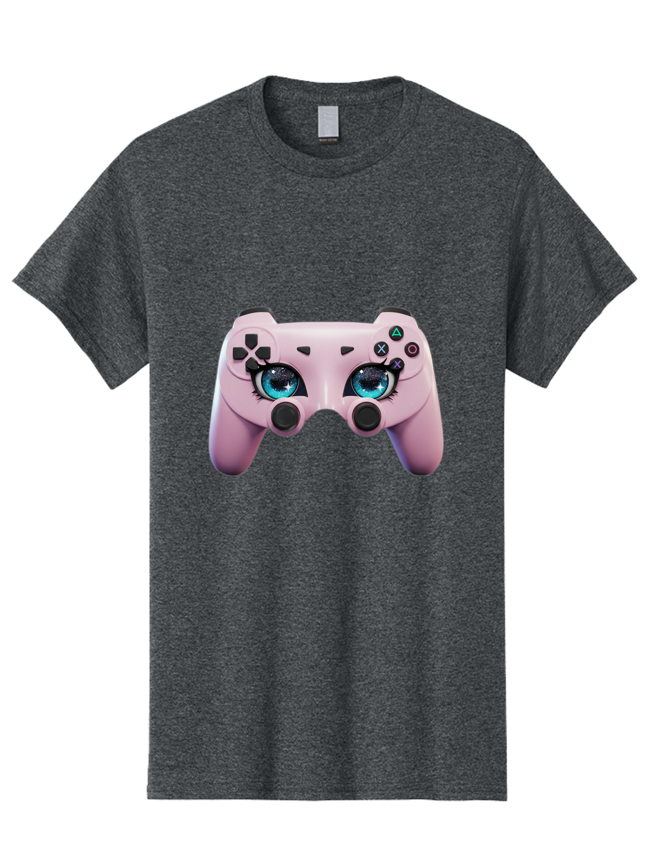 Ps4-Controller Men'S Graphic Tee, 100% Cotton, Comfortable Casual Summer Wear, Machine Washable, Pastel Pink Controller, Kawaii Gaming, Blue Eyes, Eyelashes, Ps4, Gaming, Kawaii Art, Pastel Colors, Cartoon Style, Video Game Bad455 4
