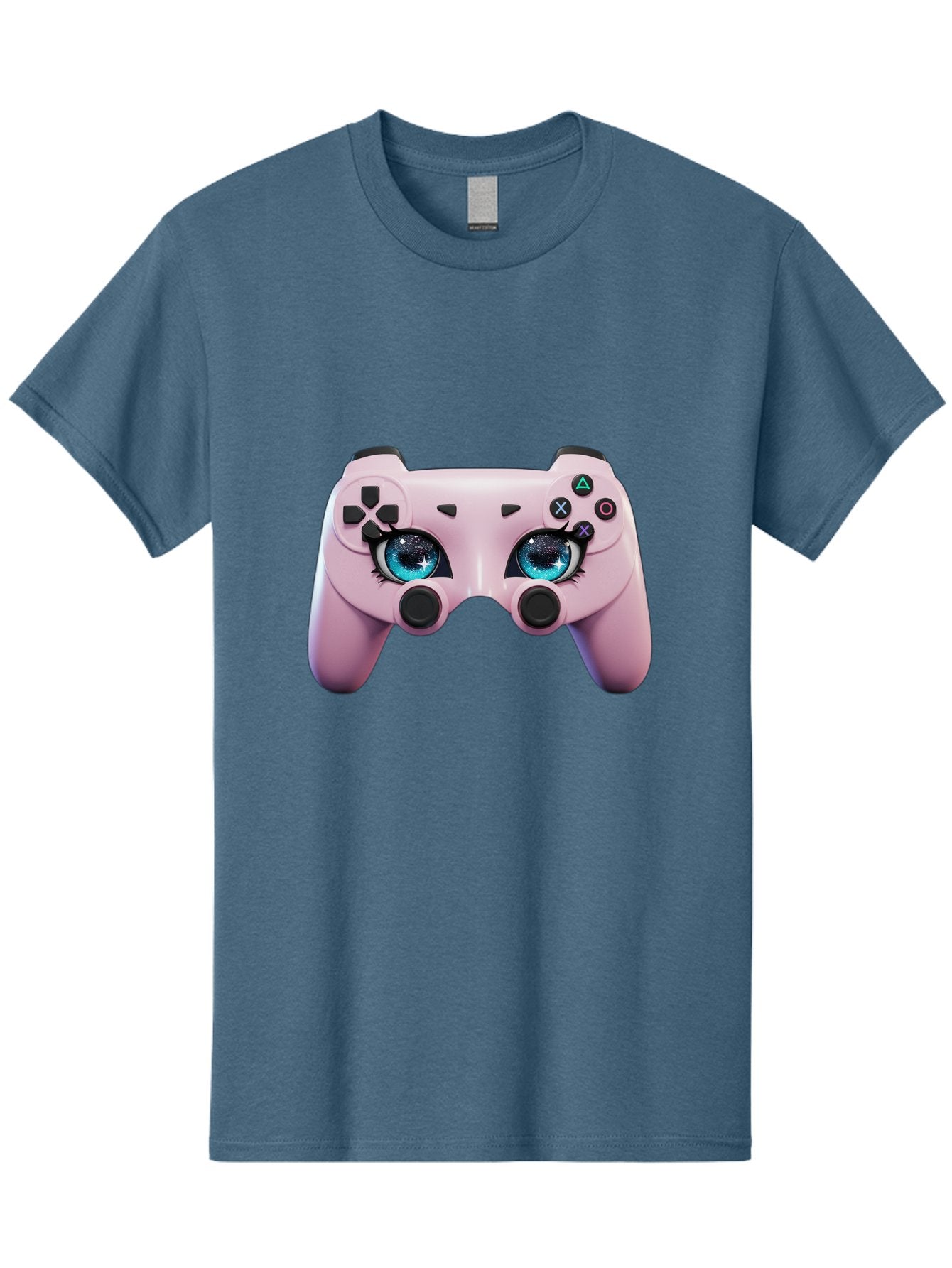 Ps4-Controller Men'S Graphic Tee, 100% Cotton, Comfortable Casual Summer Wear, Machine Washable, Pastel Pink Controller, Kawaii Gaming, Blue Eyes, Eyelashes, Ps4, Gaming, Kawaii Art, Pastel Colors, Cartoon Style, Video Game Bad455 9