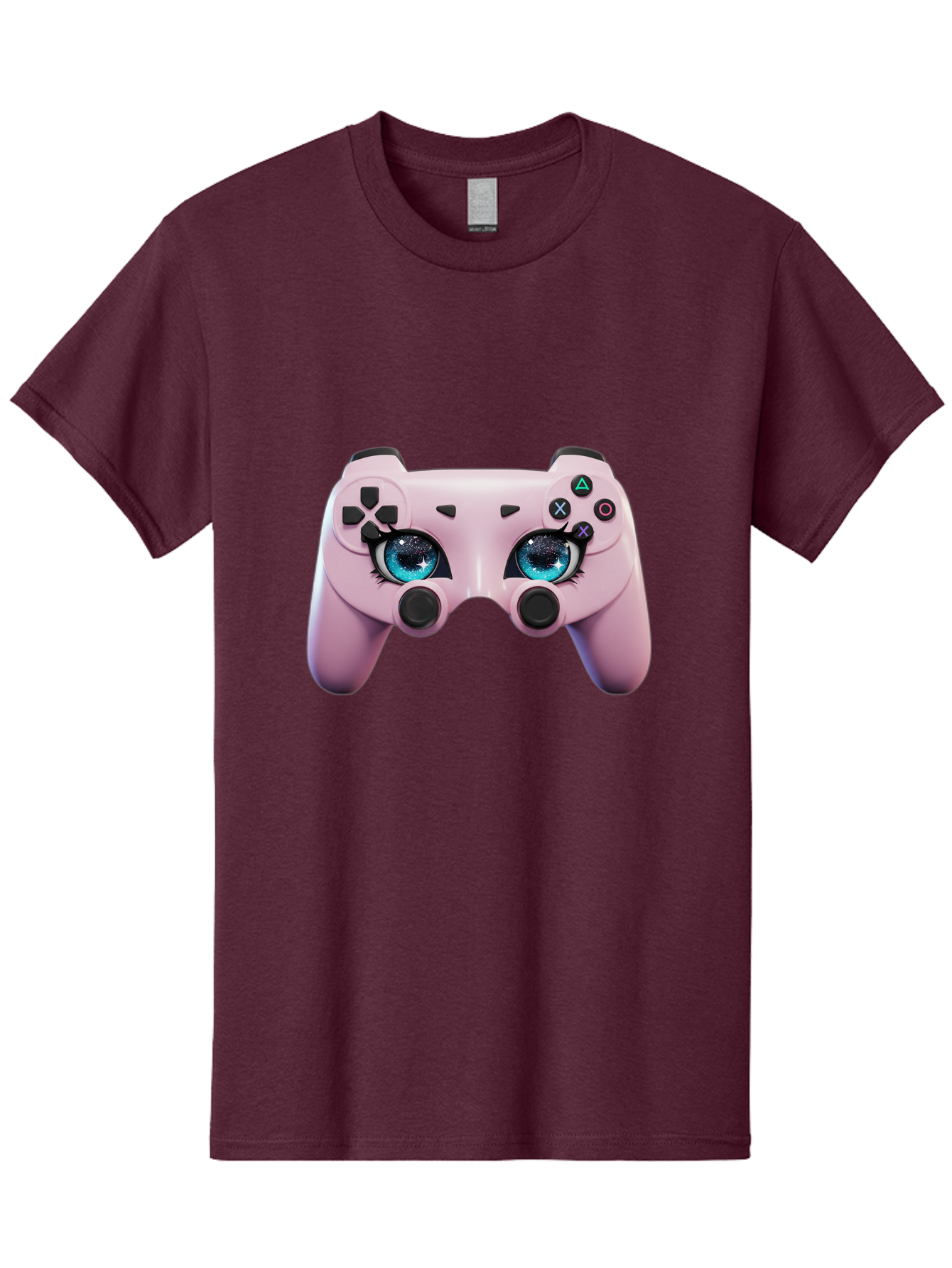 Ps4-Controller Men'S Graphic Tee, 100% Cotton, Comfortable Casual Summer Wear, Machine Washable, Pastel Pink Controller, Kawaii Gaming, Blue Eyes, Eyelashes, Ps4, Gaming, Kawaii Art, Pastel Colors, Cartoon Style, Video Game Bad455 10