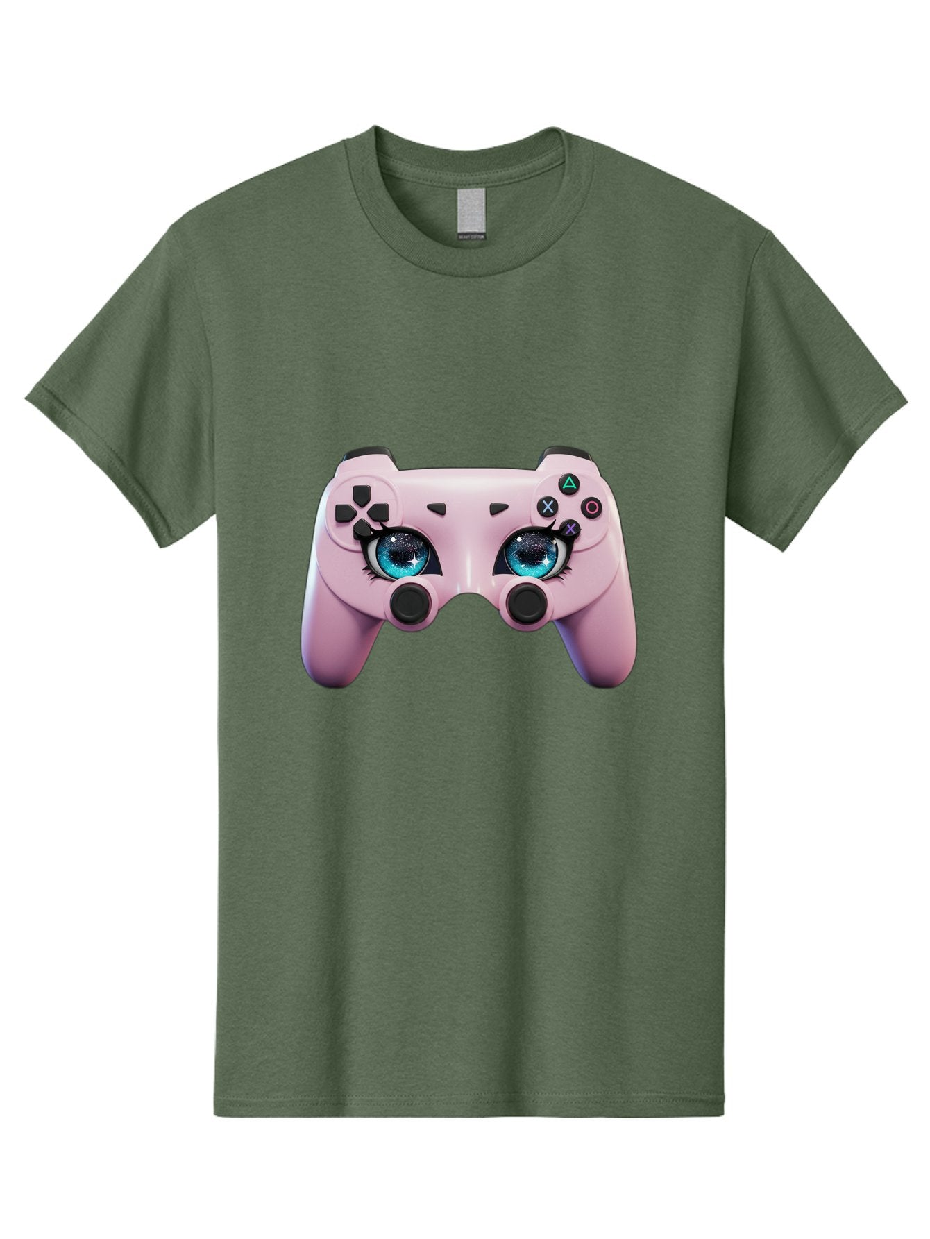 Ps4-Controller Men'S Graphic Tee, 100% Cotton, Comfortable Casual Summer Wear, Machine Washable, Pastel Pink Controller, Kawaii Gaming, Blue Eyes, Eyelashes, Ps4, Gaming, Kawaii Art, Pastel Colors, Cartoon Style, Video Game Bad455 8
