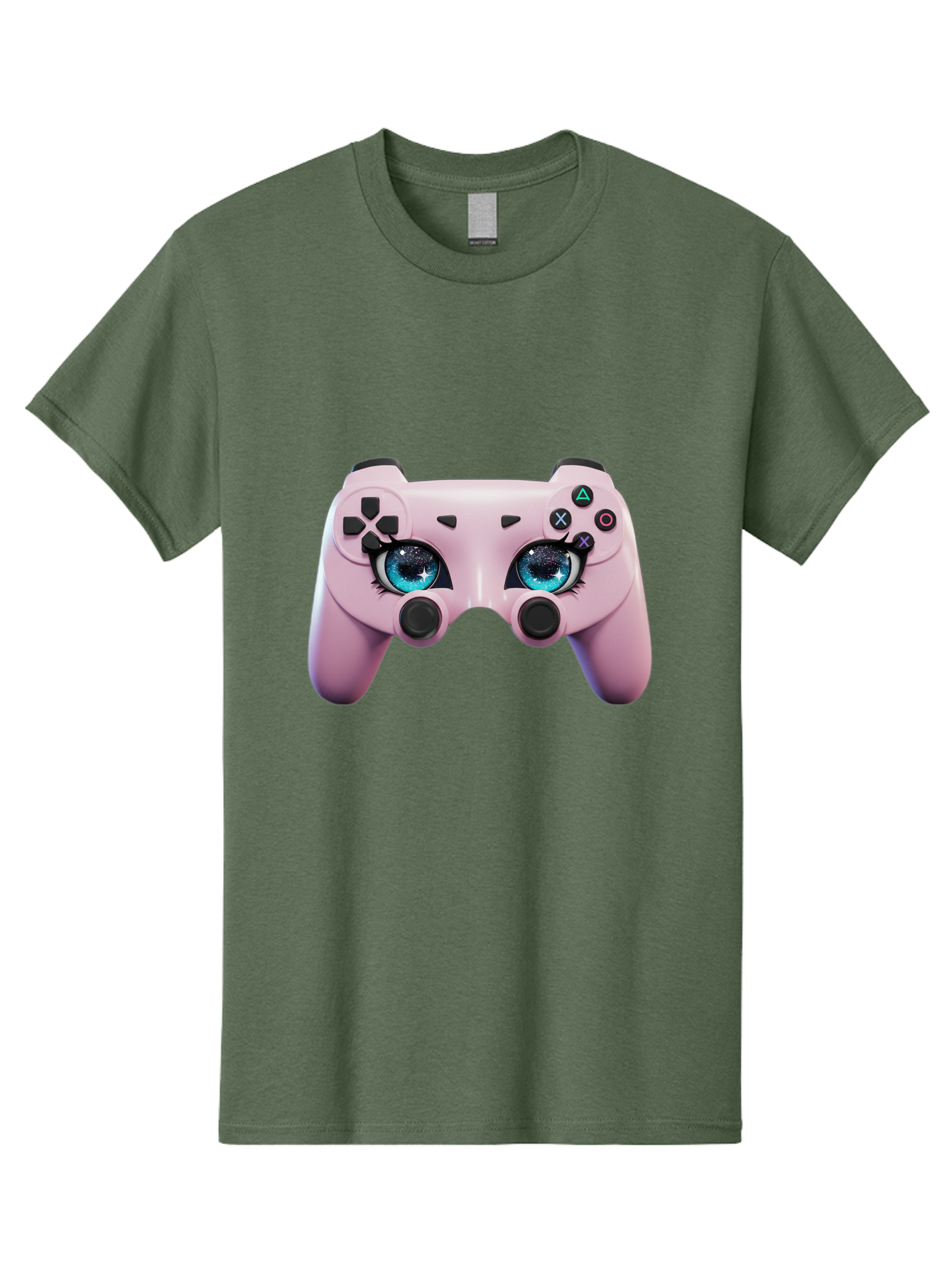 Ps4-Controller Men'S Graphic Tee, 100% Cotton, Comfortable Casual Summer Wear, Machine Washable, Pastel Pink Controller, Kawaii Gaming, Blue Eyes, Eyelashes, Ps4, Gaming, Kawaii Art, Pastel Colors, Cartoon Style, Video Game Bad455 6