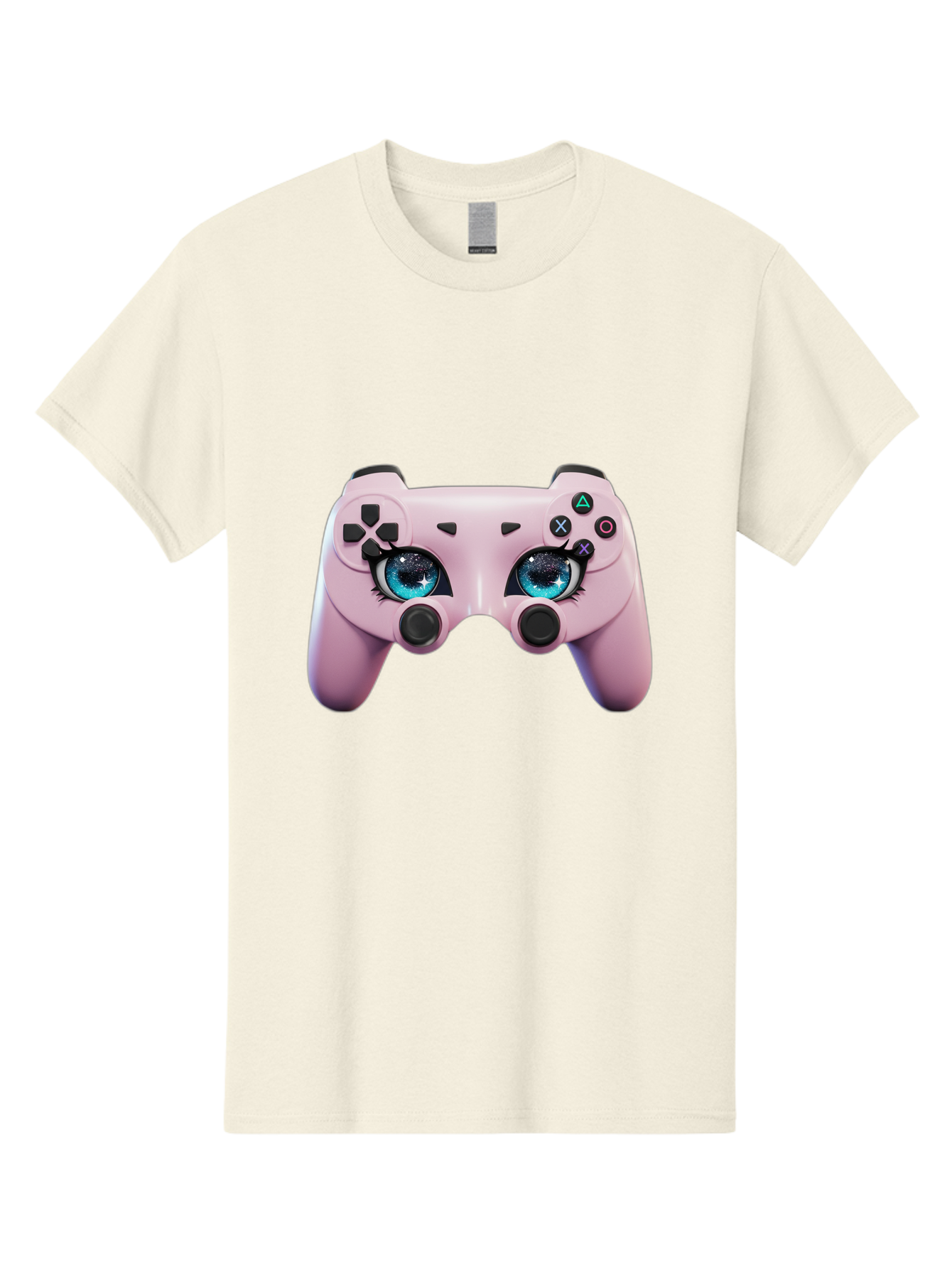 Ps4-Controller Men'S Graphic Tee, 100% Cotton, Comfortable Casual Summer Wear, Machine Washable, Pastel Pink Controller, Kawaii Gaming, Blue Eyes, Eyelashes, Ps4, Gaming, Kawaii Art, Pastel Colors, Cartoon Style, Video Game Bad455 11