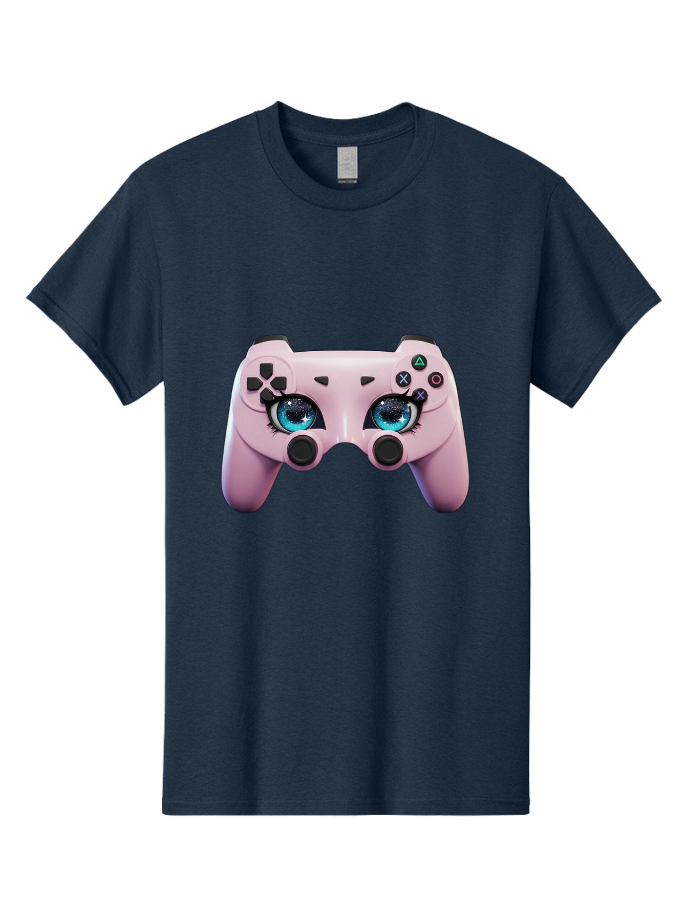 Ps4-Controller Men'S Graphic Tee, 100% Cotton, Comfortable Casual Summer Wear, Machine Washable, Pastel Pink Controller, Kawaii Gaming, Blue Eyes, Eyelashes, Ps4, Gaming, Kawaii Art, Pastel Colors, Cartoon Style, Video Game Bad455 5
