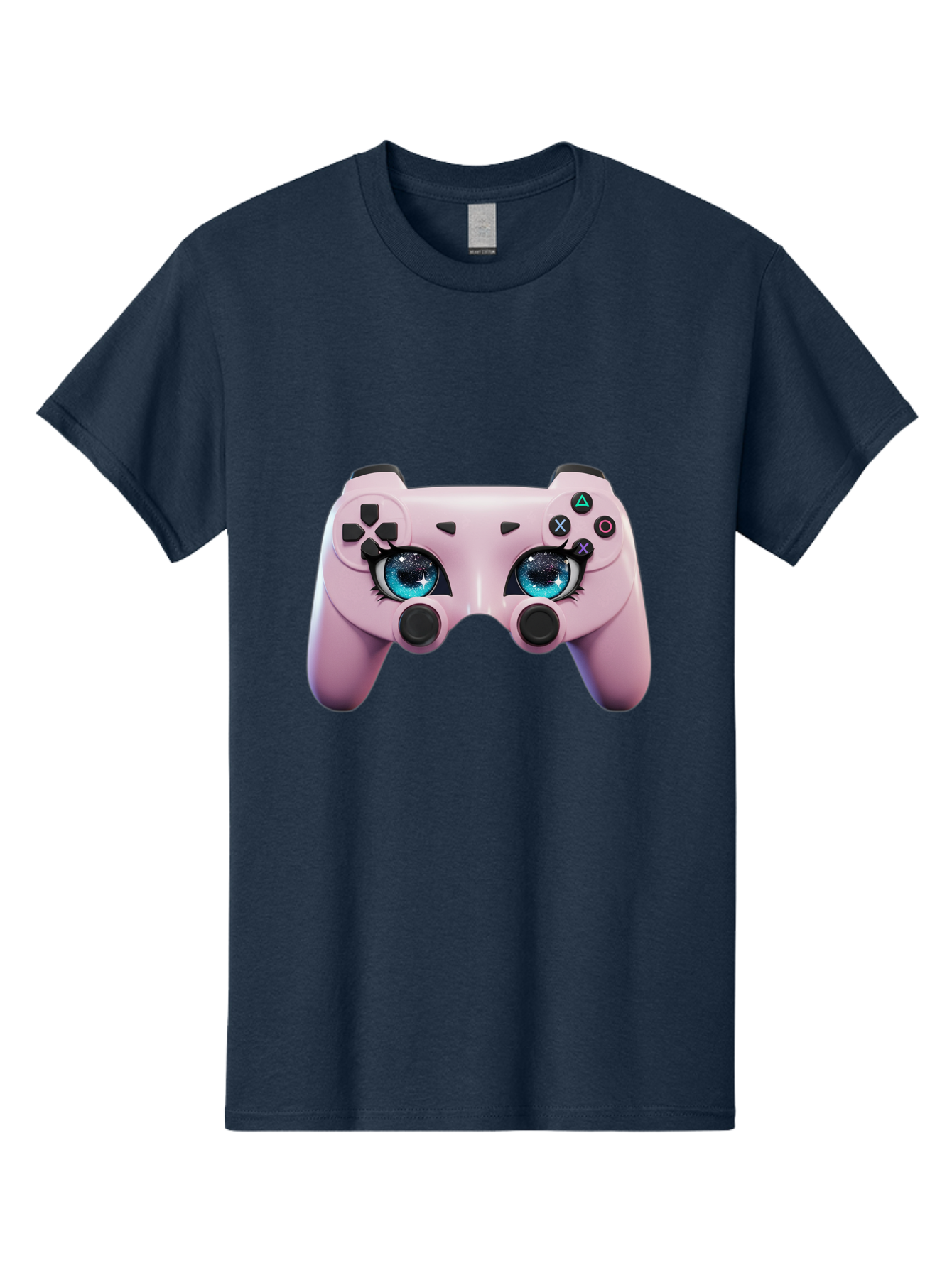 Ps4-Controller Men'S Graphic Tee, 100% Cotton, Comfortable Casual Summer Wear, Machine Washable, Pastel Pink Controller, Kawaii Gaming, Blue Eyes, Eyelashes, Ps4, Gaming, Kawaii Art, Pastel Colors, Cartoon Style, Video Game Bad455 8