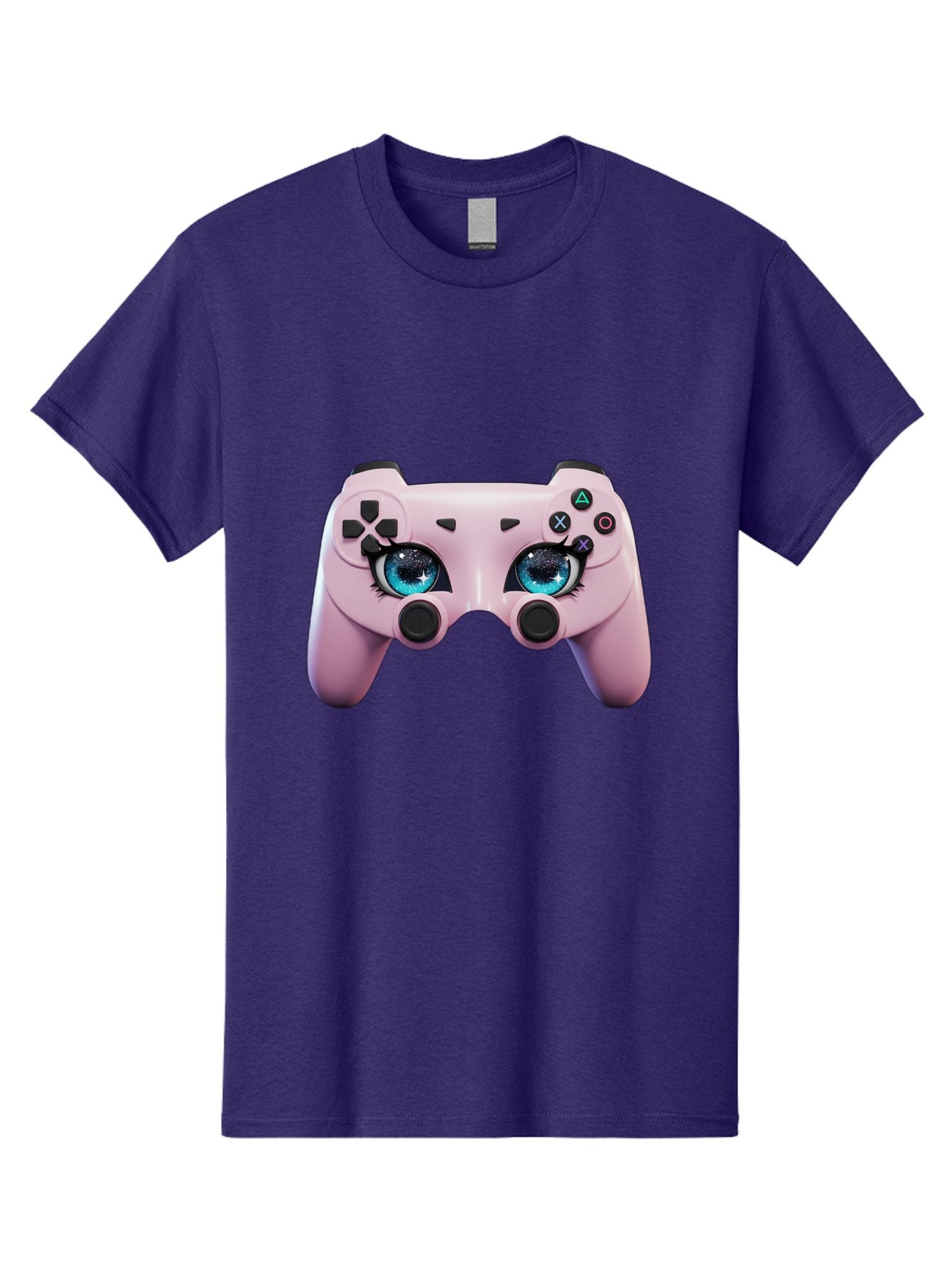 Ps4-Controller Men'S Graphic Tee, 100% Cotton, Comfortable Casual Summer Wear, Machine Washable, Pastel Pink Controller, Kawaii Gaming, Blue Eyes, Eyelashes, Ps4, Gaming, Kawaii Art, Pastel Colors, Cartoon Style, Video Game Bad455 4