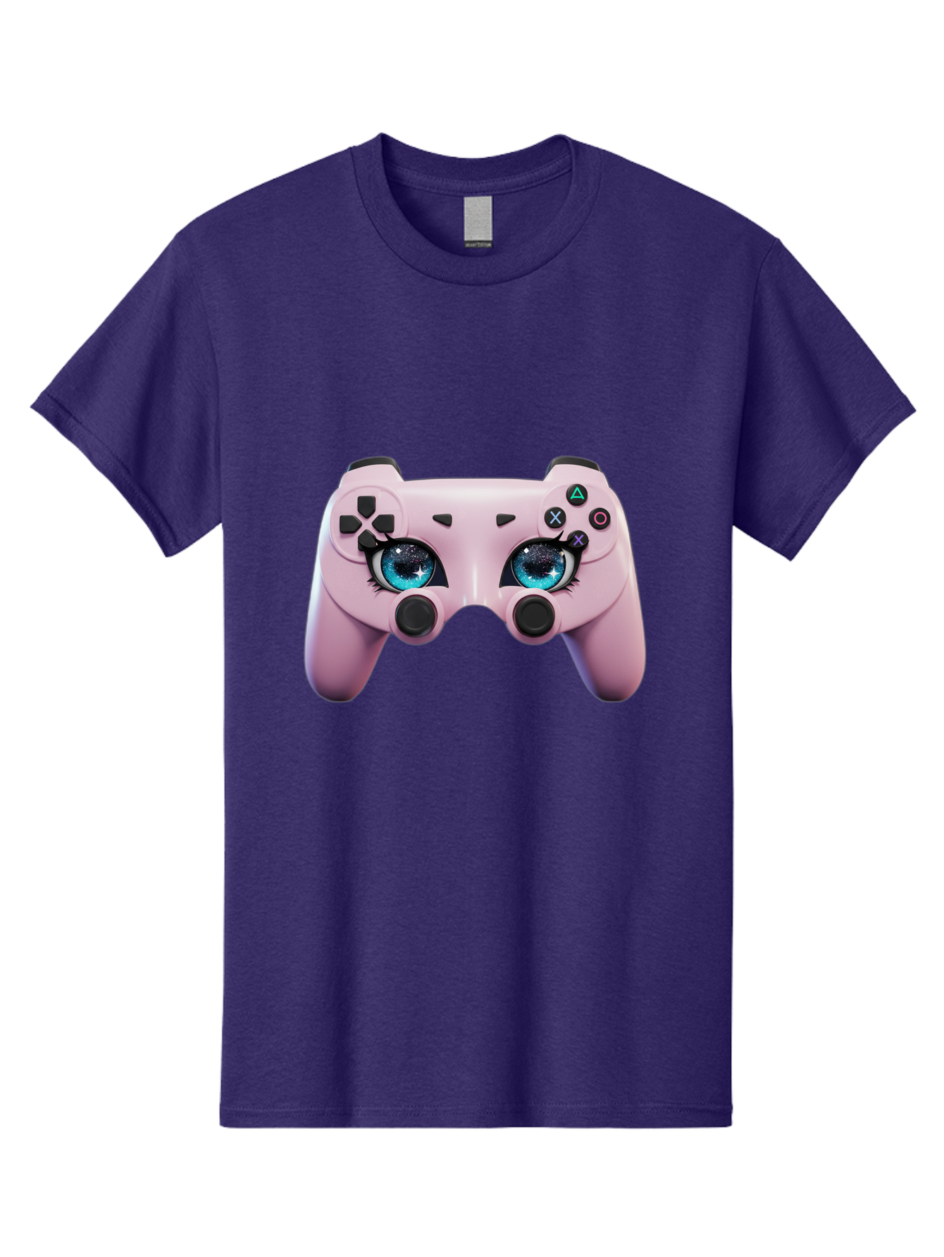 Ps4-Controller Men'S Graphic Tee, 100% Cotton, Comfortable Casual Summer Wear, Machine Washable, Pastel Pink Controller, Kawaii Gaming, Blue Eyes, Eyelashes, Ps4, Gaming, Kawaii Art, Pastel Colors, Cartoon Style, Video Game Bad455 12
